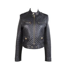 Dolce & Gabbana black leather lamb skin quilted jacket motorcycle size 44 it