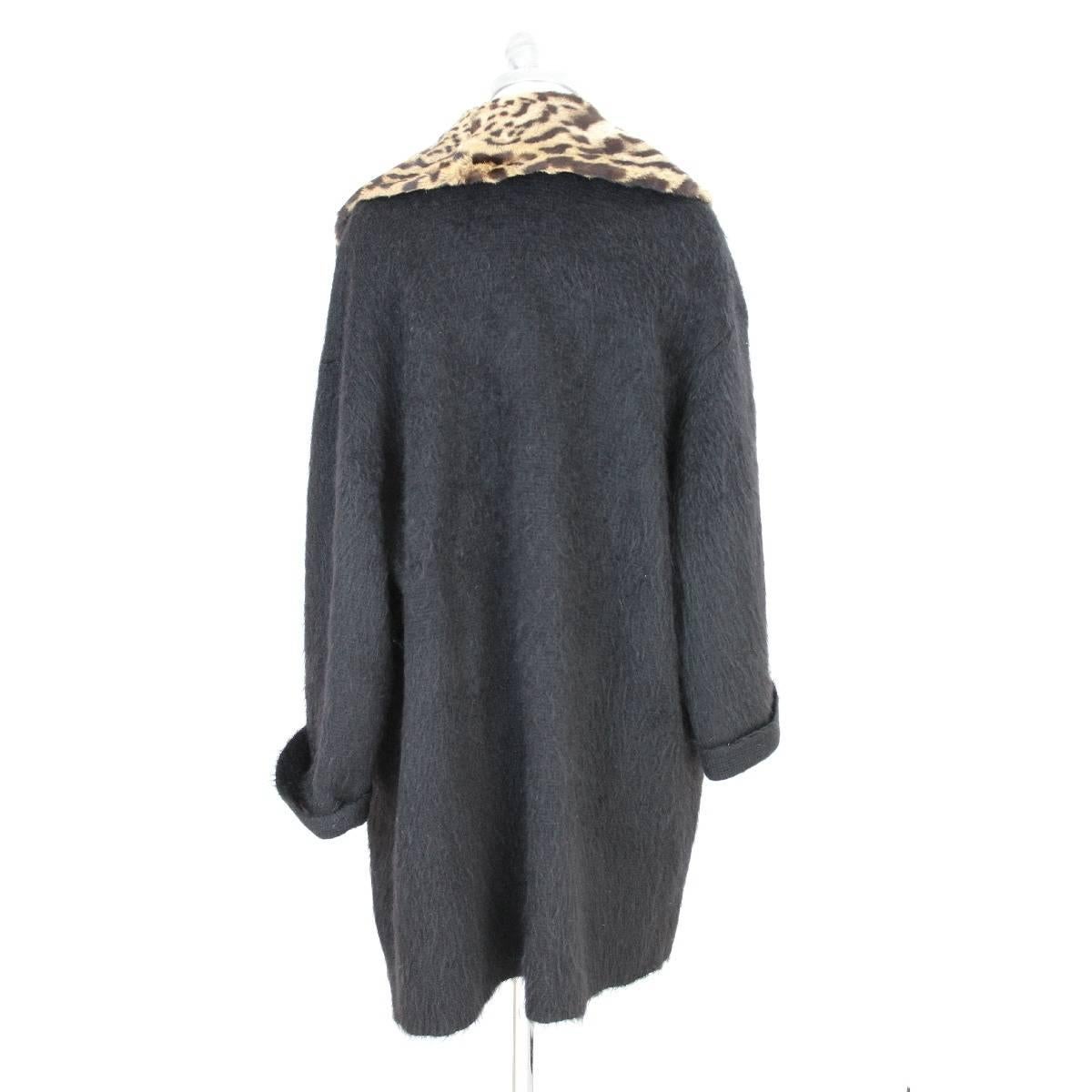 Black Gianfranco Ferre vintage wool angora and leopard fur jacket black 