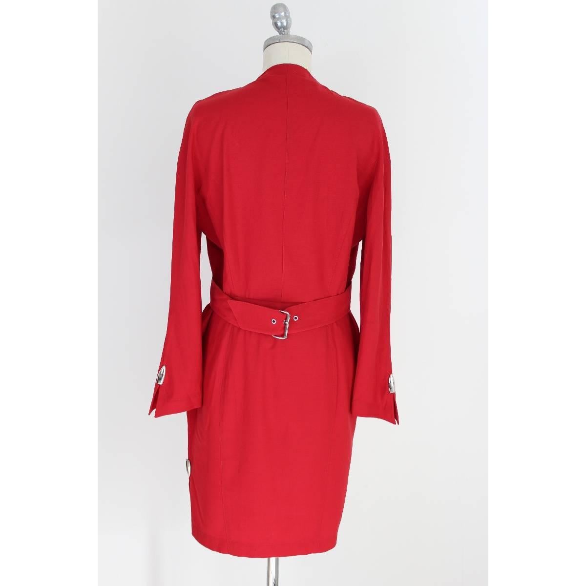 Red Thierry Mugler Paris 100% worsted wool red dress size 44 it vintage 1980s 