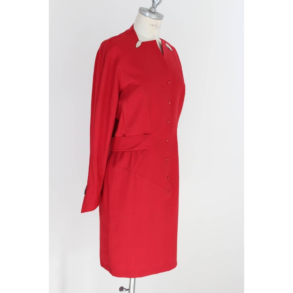 Thierry Mugler Paris 100% worsted wool red dress size 44 it vintage 1980s  In Excellent Condition In Brindisi, IT