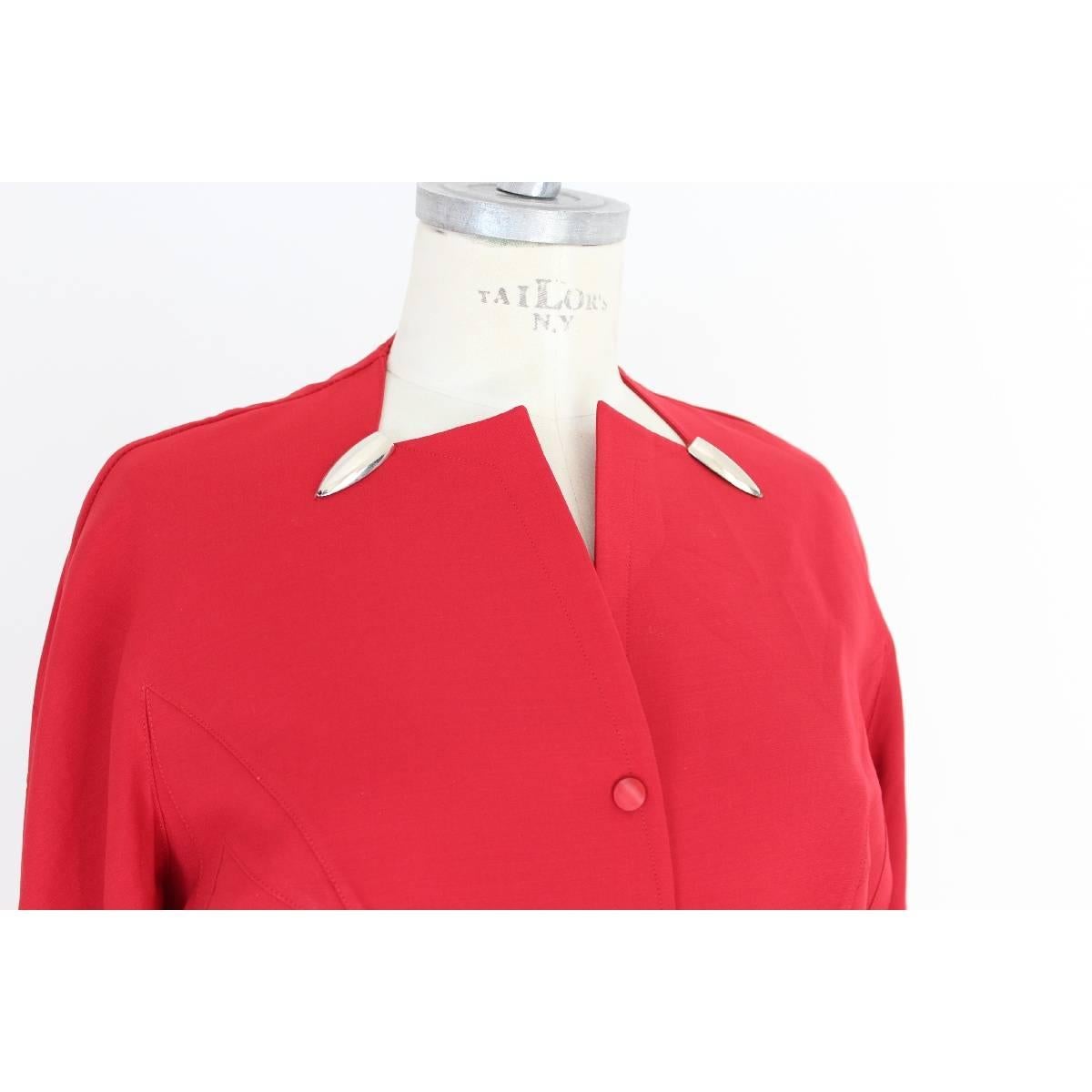 Women's Thierry Mugler Paris 100% worsted wool red dress size 44 it vintage 1980s 