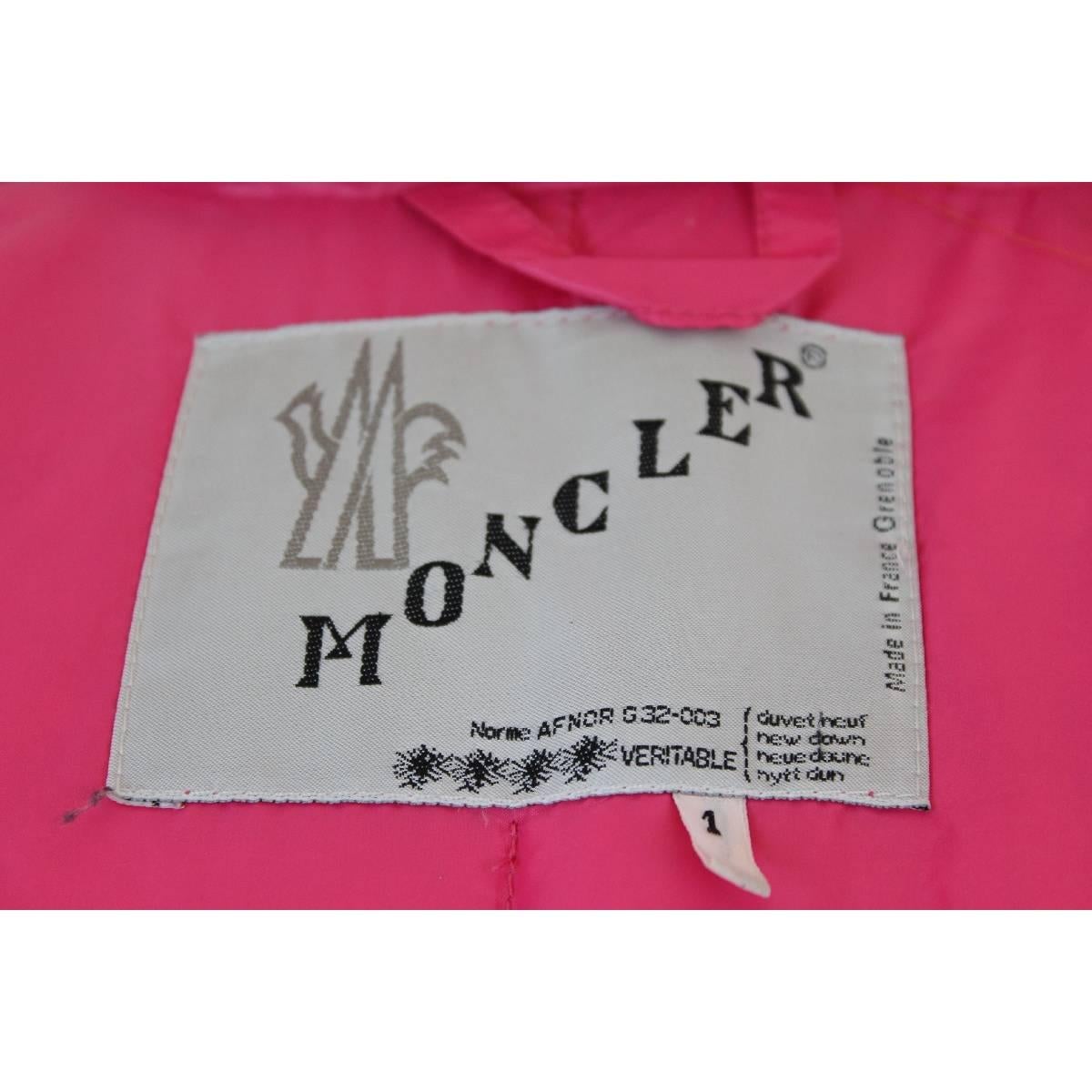 Moncler pink down jacket bomber size 1 polyamide 1980s authentic vintage In Excellent Condition For Sale In Brindisi, IT