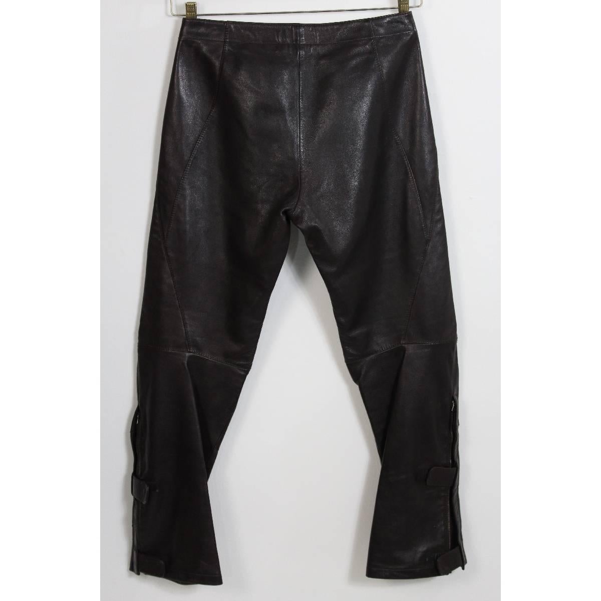 Black Tom Ford For Gucci Biker Brown Leather Italian Trousers, 2000s
