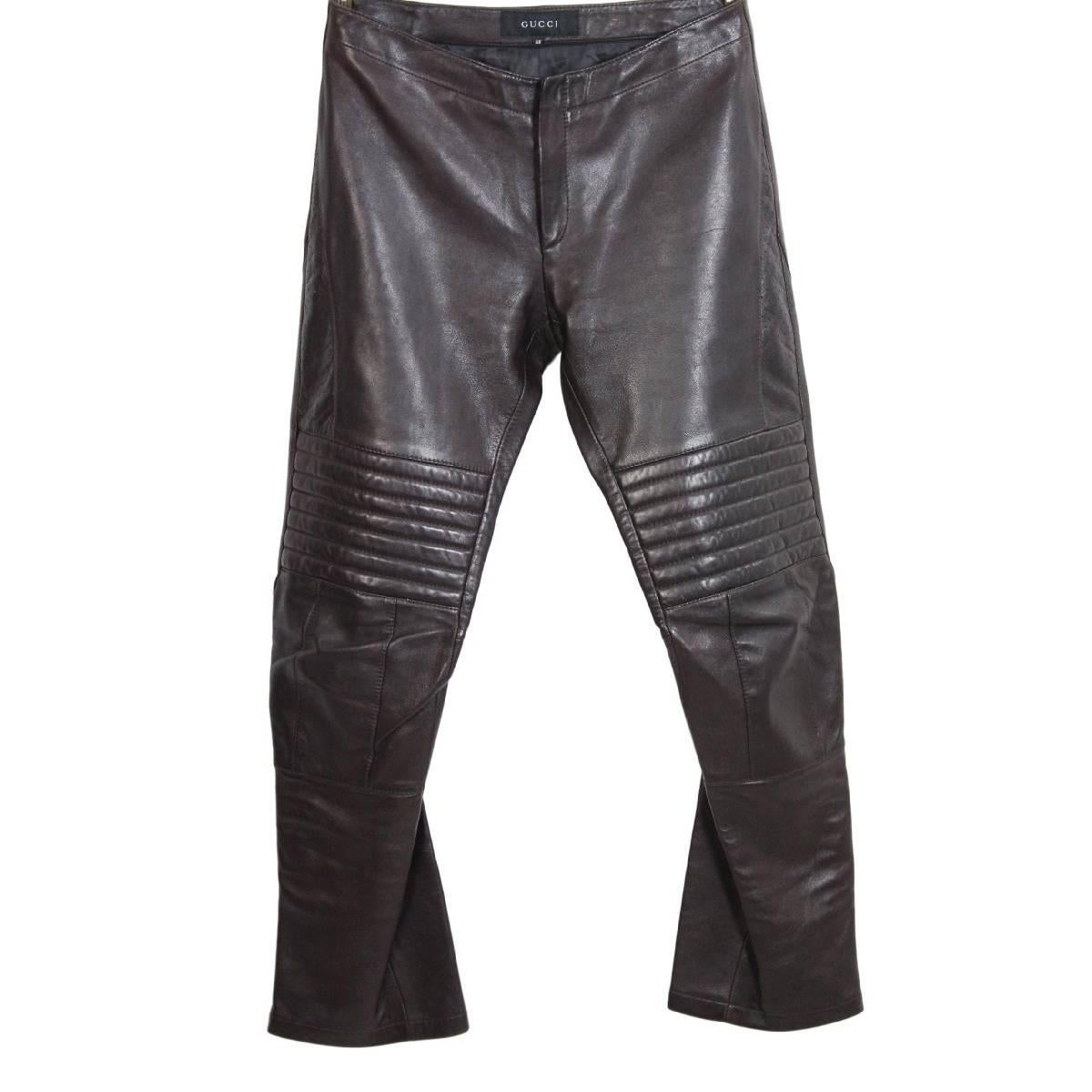 Tom Ford For Gucci Biker Brown Leather Italian Trousers, 2000s