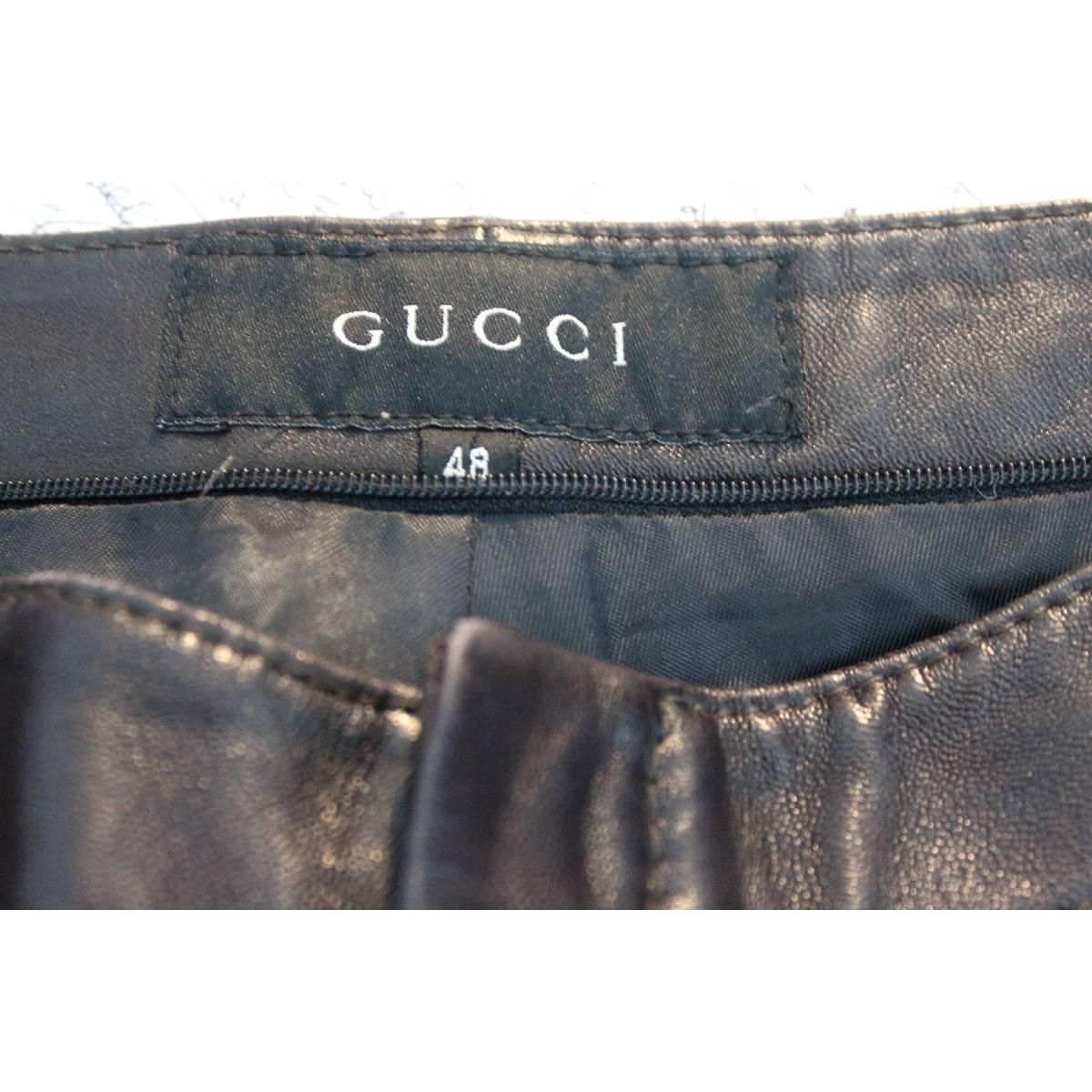 Men's Tom Ford For Gucci Biker Brown Leather Italian Trousers, 2000s