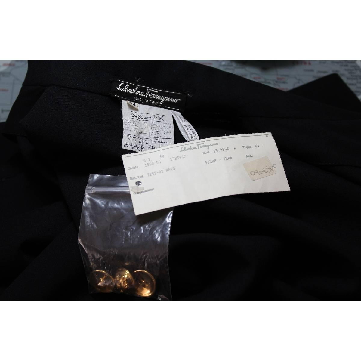 Salvatore Ferragamo black wool cocktail dress size 44 it made italy 1990s NWT For Sale 1