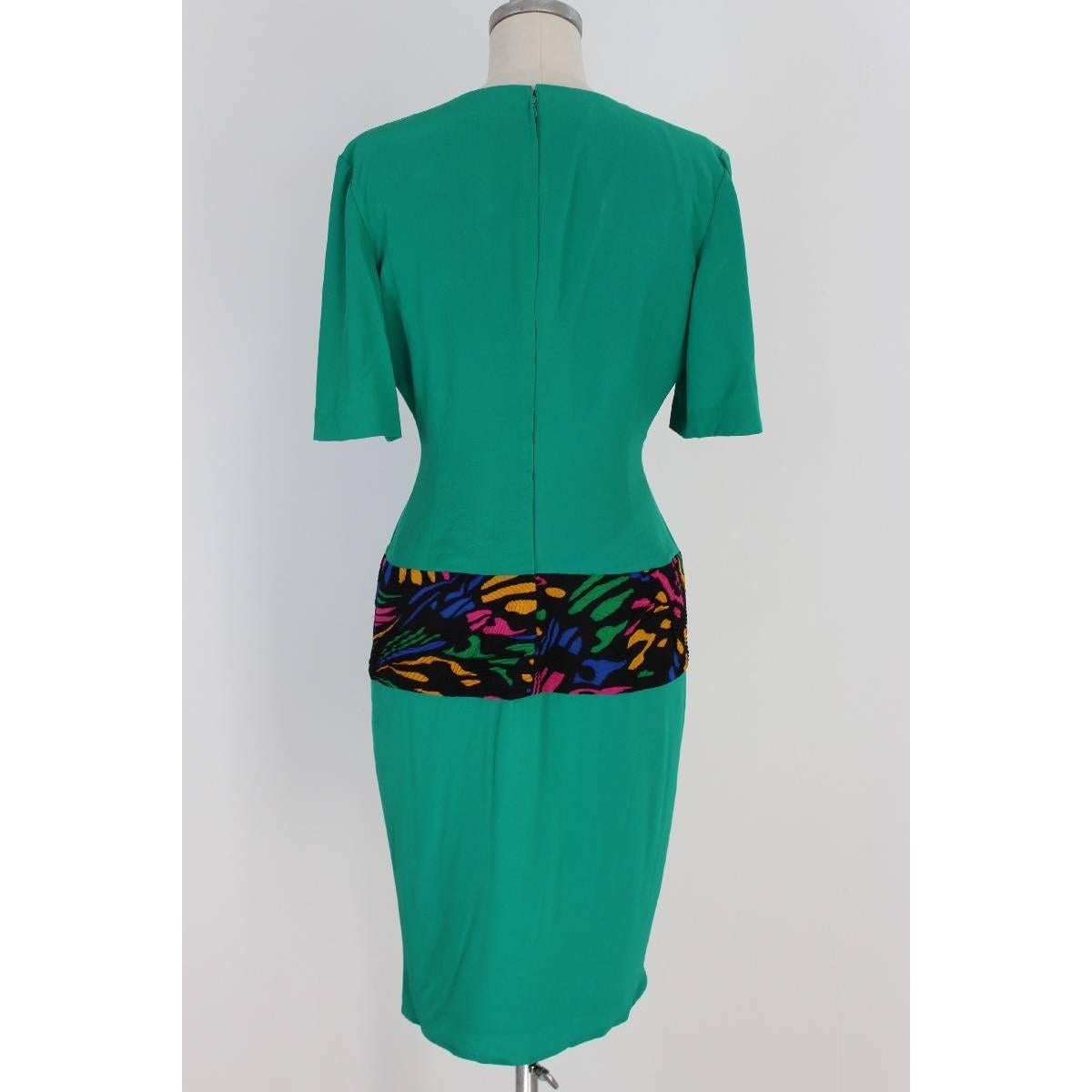 Green NWT Mila Schon 1980s silk green dress plisse sz 44 made in italy new with label For Sale