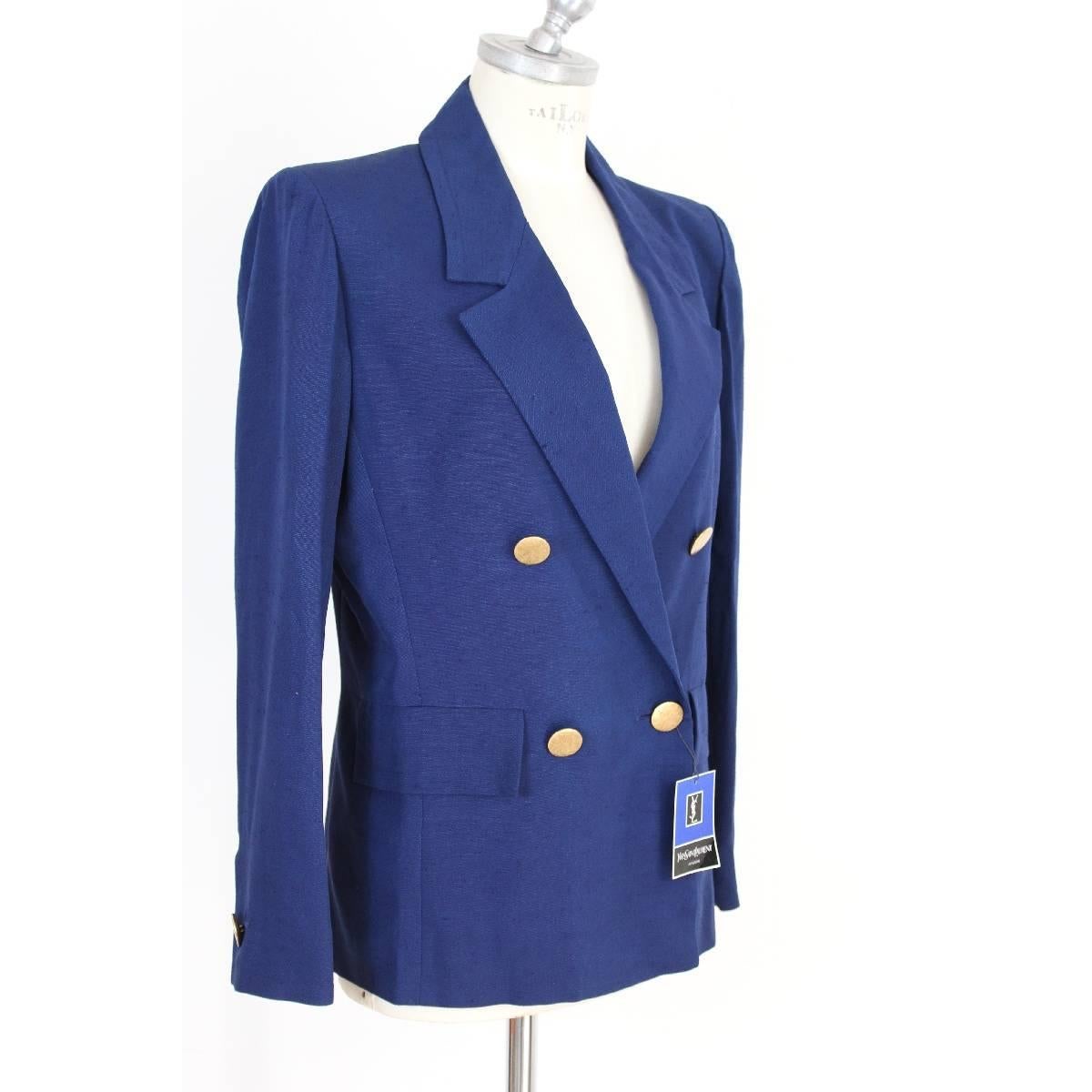 Blue NWT Yves Saint Laurent viscose blue jacket size 44 it made france 1990s For Sale