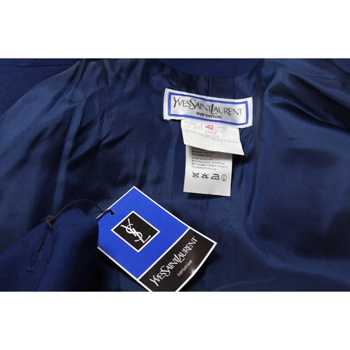 Women's NWT Yves Saint Laurent viscose blue jacket size 44 it made france 1990s For Sale