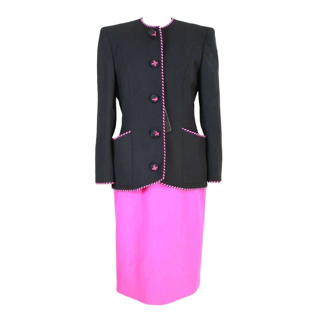 NWT Mario Borsato vintage skirt suit tailleur black purple women’s 1980s size 46 For Sale
