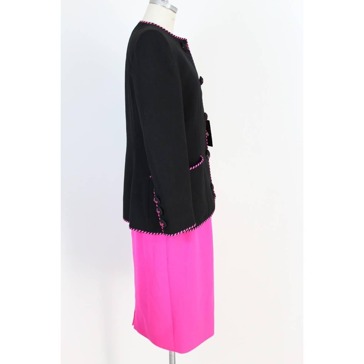 Women's NWT Mario Borsato vintage skirt suit tailleur black purple women’s 1980s size 46 For Sale