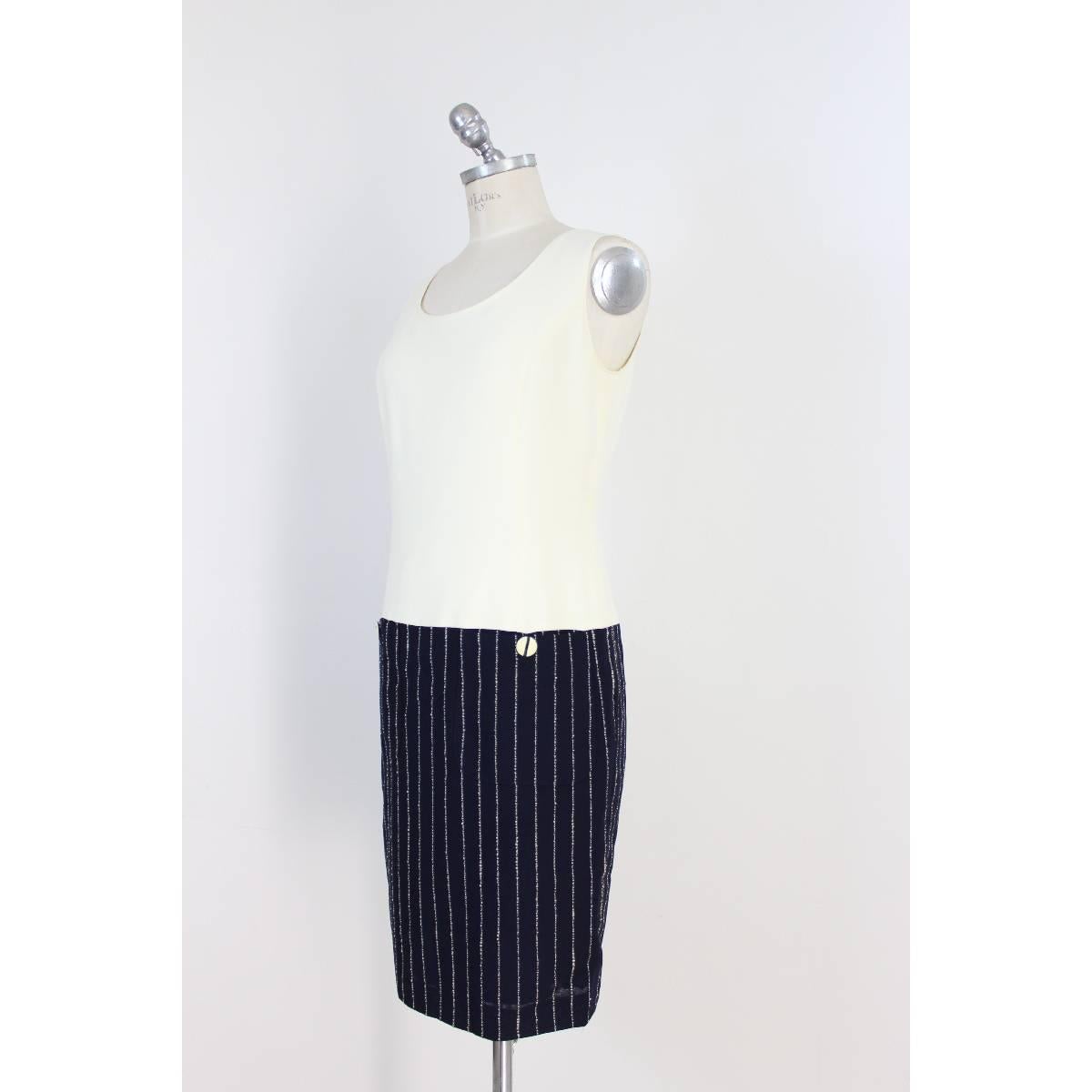 Women's Valentino Set Dress Pinstripe Blue Wool Italian Skirt Suit, 1990s For Sale