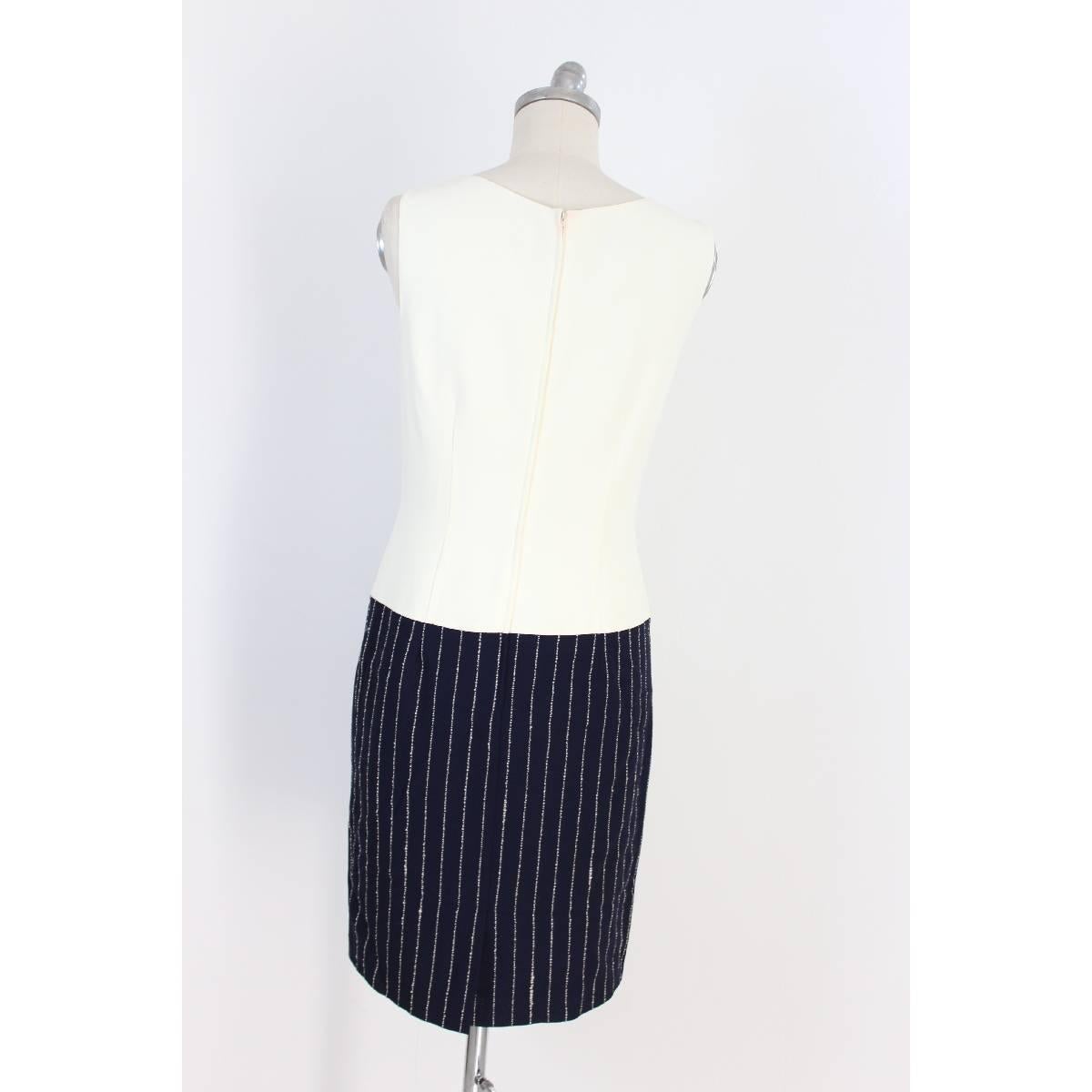 Valentino Set Dress Pinstripe Blue Wool Italian Skirt Suit, 1990s For Sale 1
