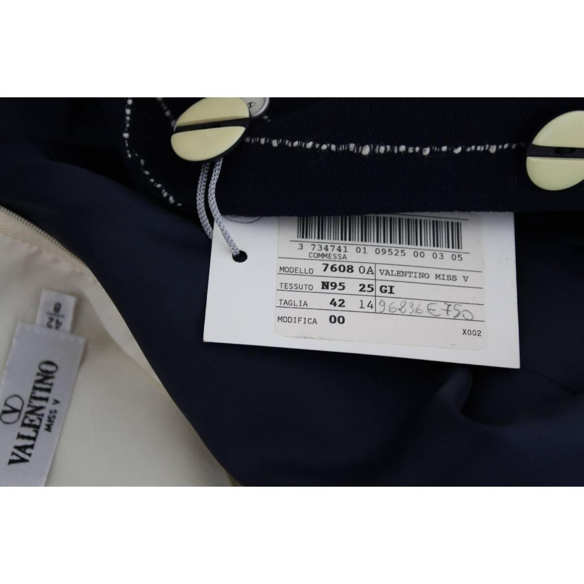 Valentino Set Dress Pinstripe Blue Wool Italian Skirt Suit, 1990s For Sale 4