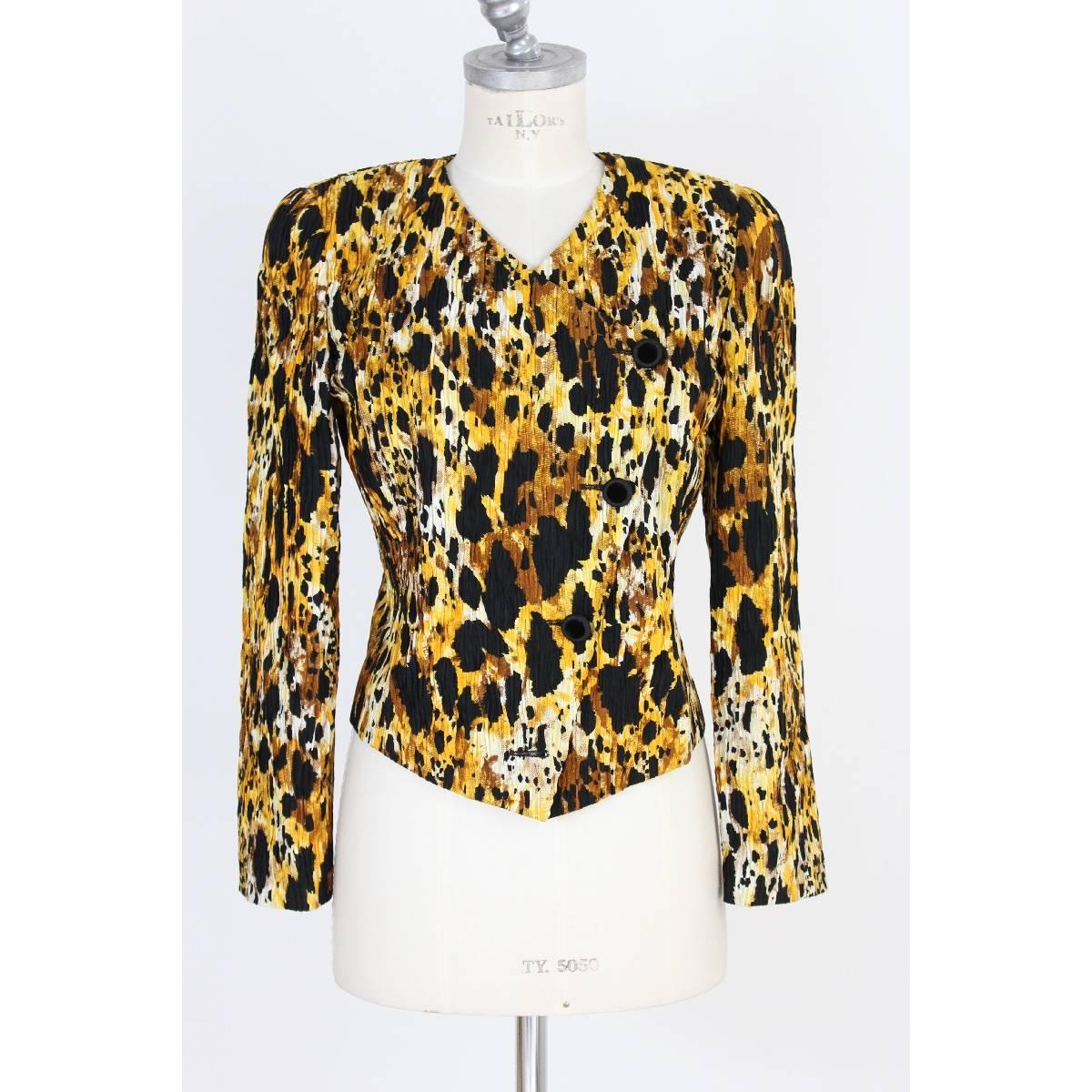 Women's NWT Mila Schon vintage silk skirt suit animalier jacket size 42 it black 1980s For Sale