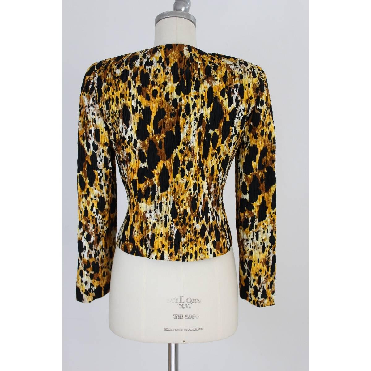 NWT Mila Schon vintage silk skirt suit animalier jacket size 42 it black 1980s For Sale 2