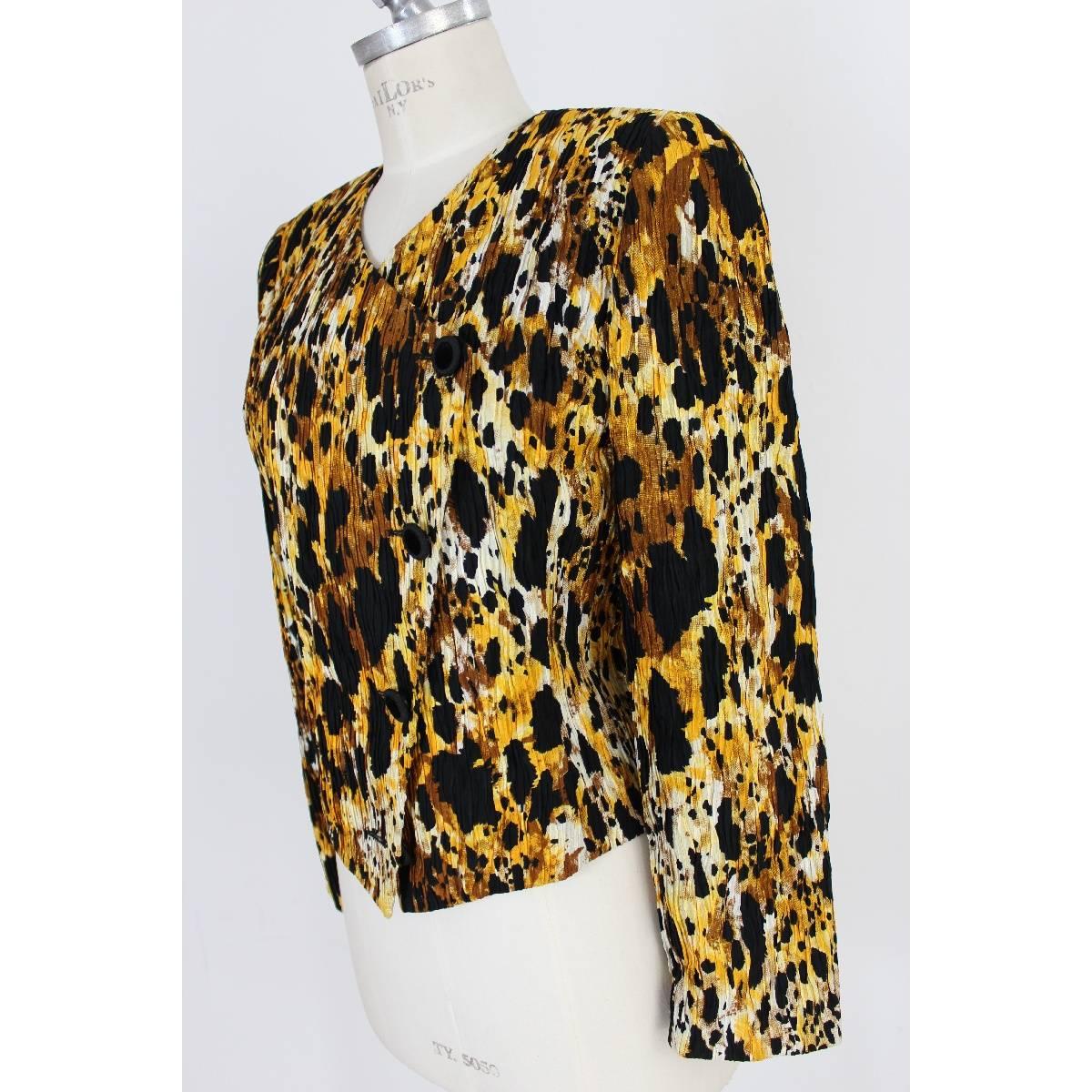 NWT Mila Schon vintage silk skirt suit animalier jacket size 42 it black 1980s For Sale 1