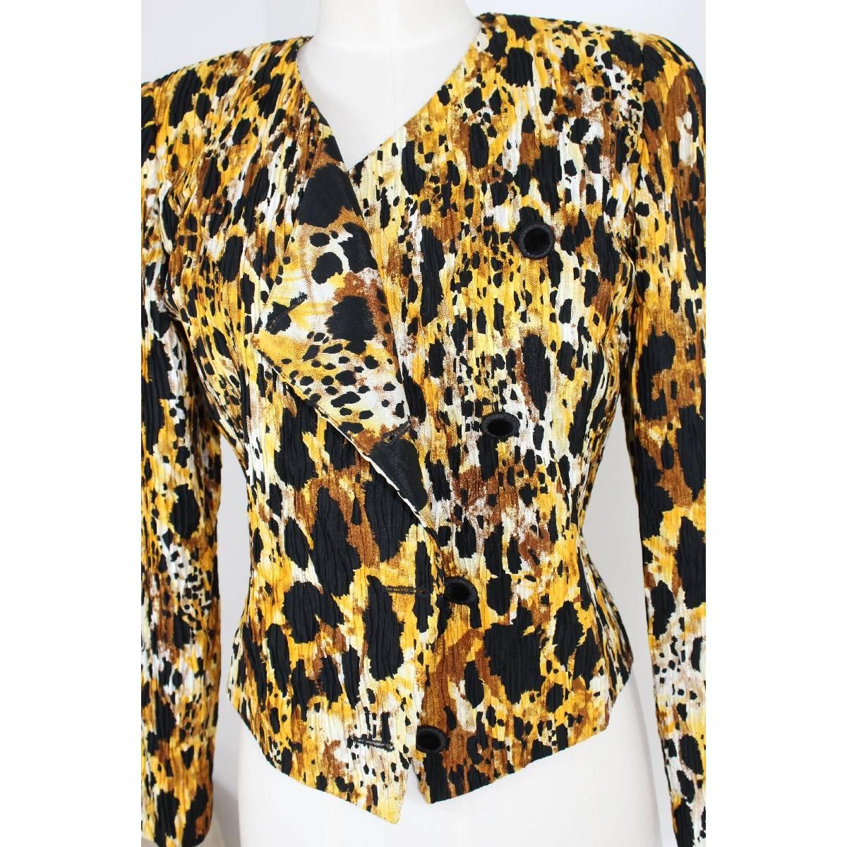 NWT Mila Schon vintage silk skirt suit animalier jacket size 42 it black 1980s For Sale 3