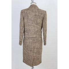 Valentino Boucle Beige Brown Wool Italian Skirt Suit, 1990s