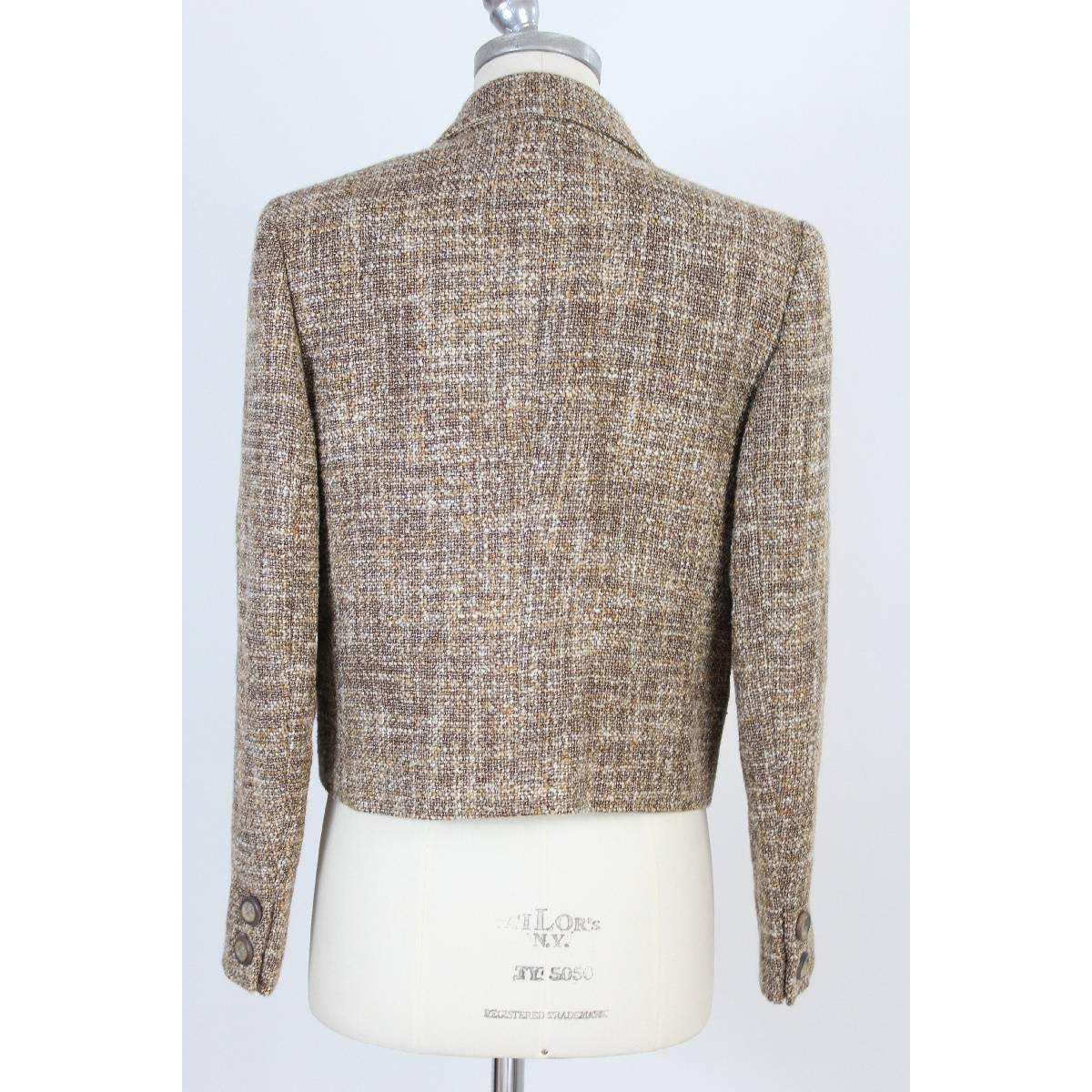Valentino Boucle Beige Brown Wool Italian Skirt Suit, 1990s For Sale 1