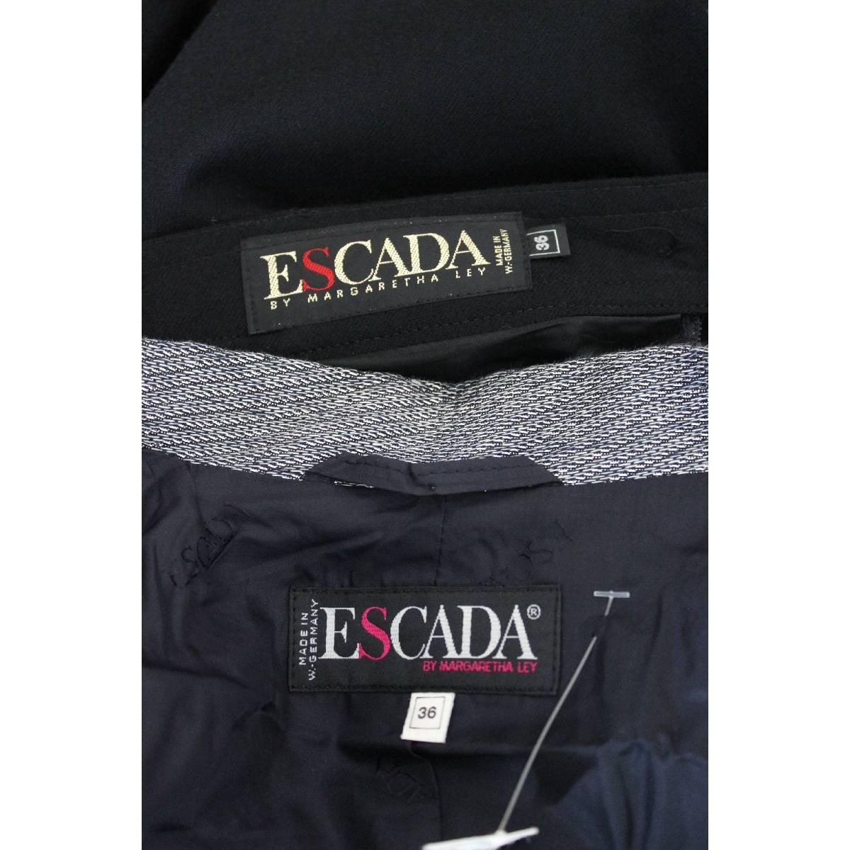 NWT Escada vintage skirt suit laminated jacket women’s 1980s wool size 36 black  For Sale 1