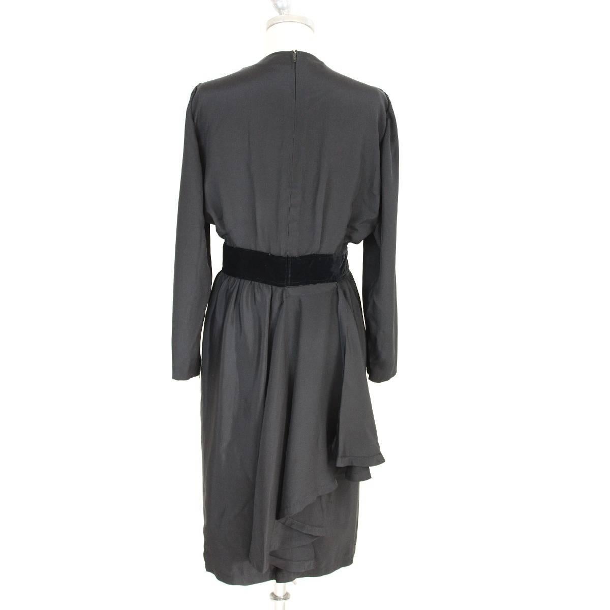 Black NWT Mario Borsato vintage evening silk black plisse dress women’s V-neck 1980s  For Sale