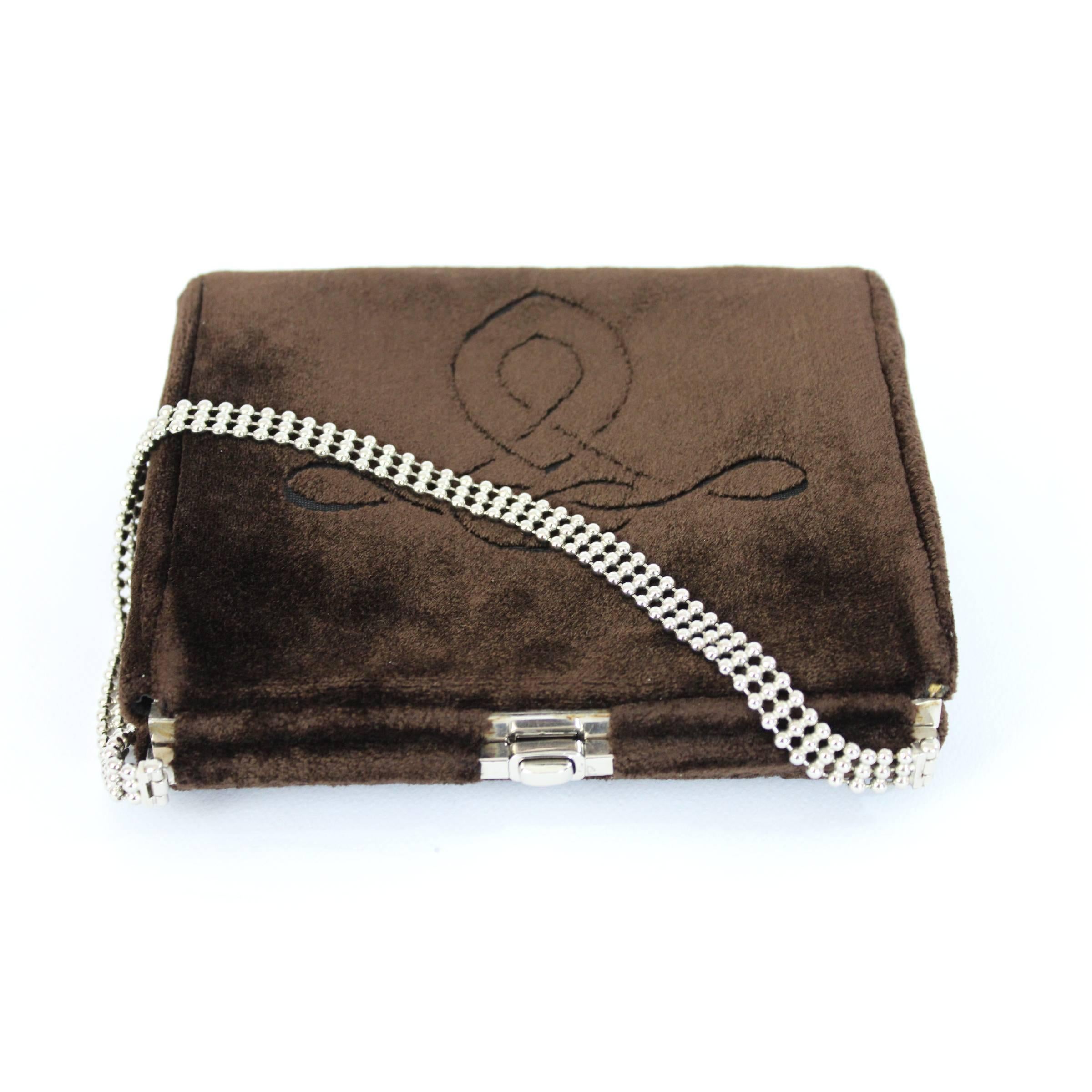 Cesare Piccini Pochette Velvet Brown Italian Evening Bag, 1960s For Sale 1