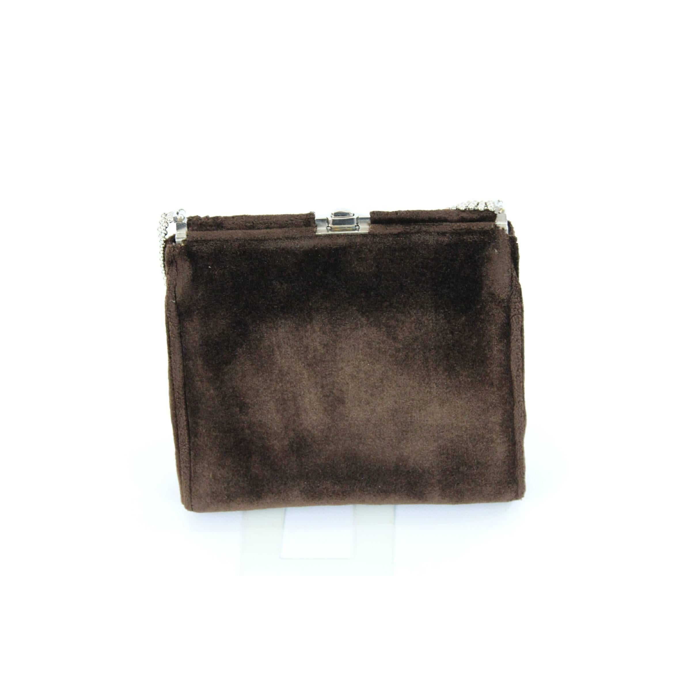 Black Cesare Piccini Pochette Velvet Brown Italian Evening Bag, 1960s For Sale