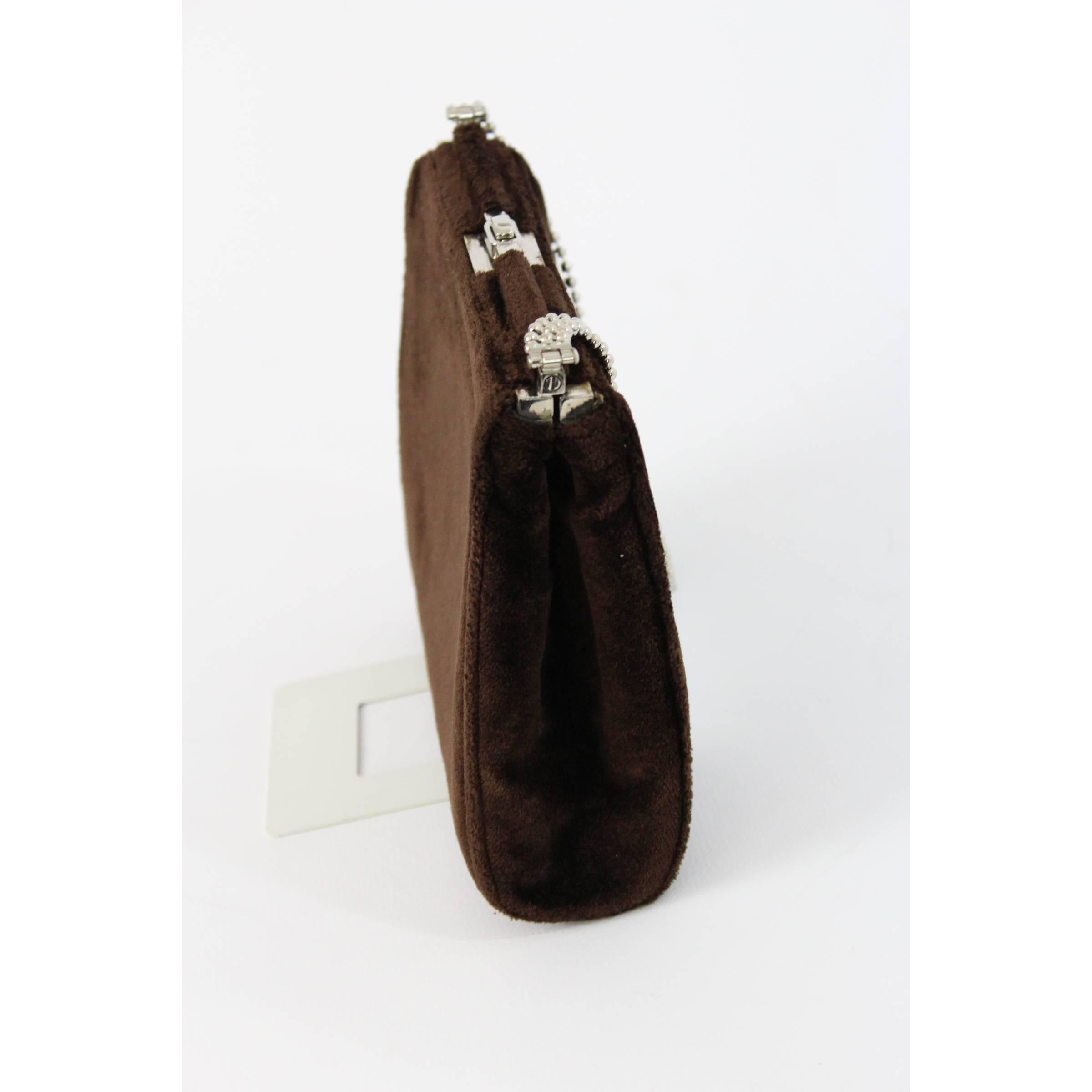 Cesare Piccini Pochette Velvet Brown Italian Evening Bag, 1960s In Excellent Condition For Sale In Brindisi, IT