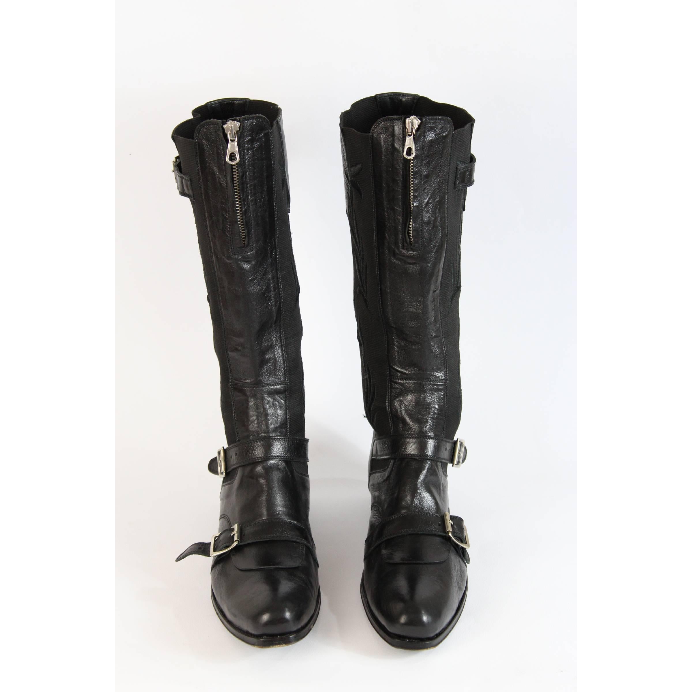 Women's Gianni Barbato Boots Leather Black Italian Shoes, 1990s For Sale