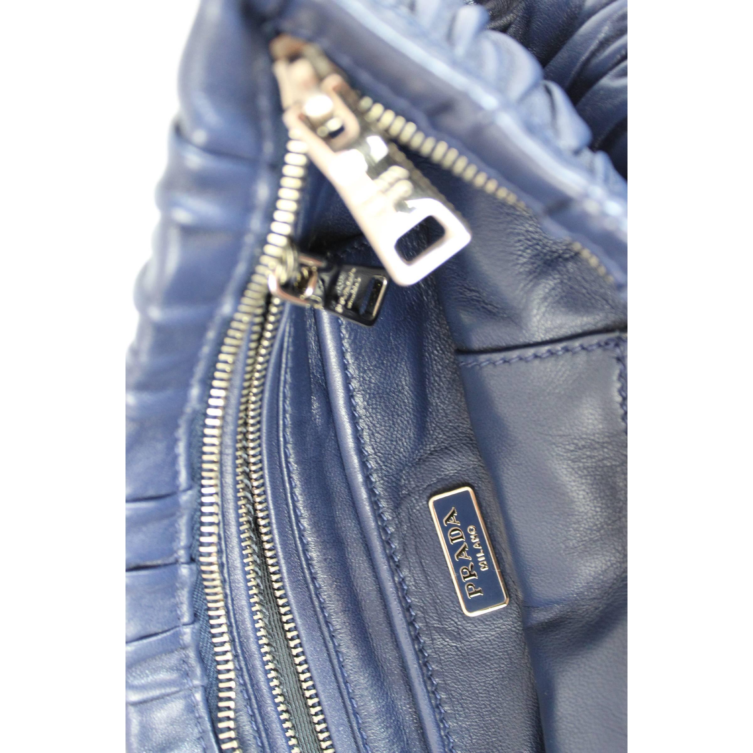 Prada Nappa Gaufre Handbag Pochette Leather Blue, 2014s For Sale 2