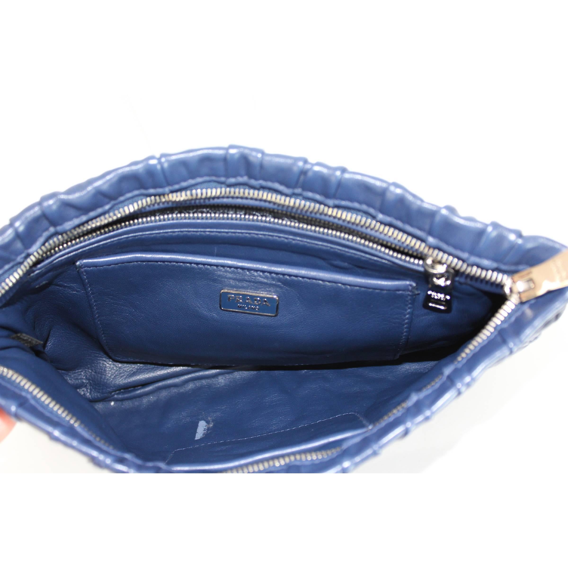 Prada Nappa Gaufre Handbag Pochette Leather Blue, 2014s For Sale 1