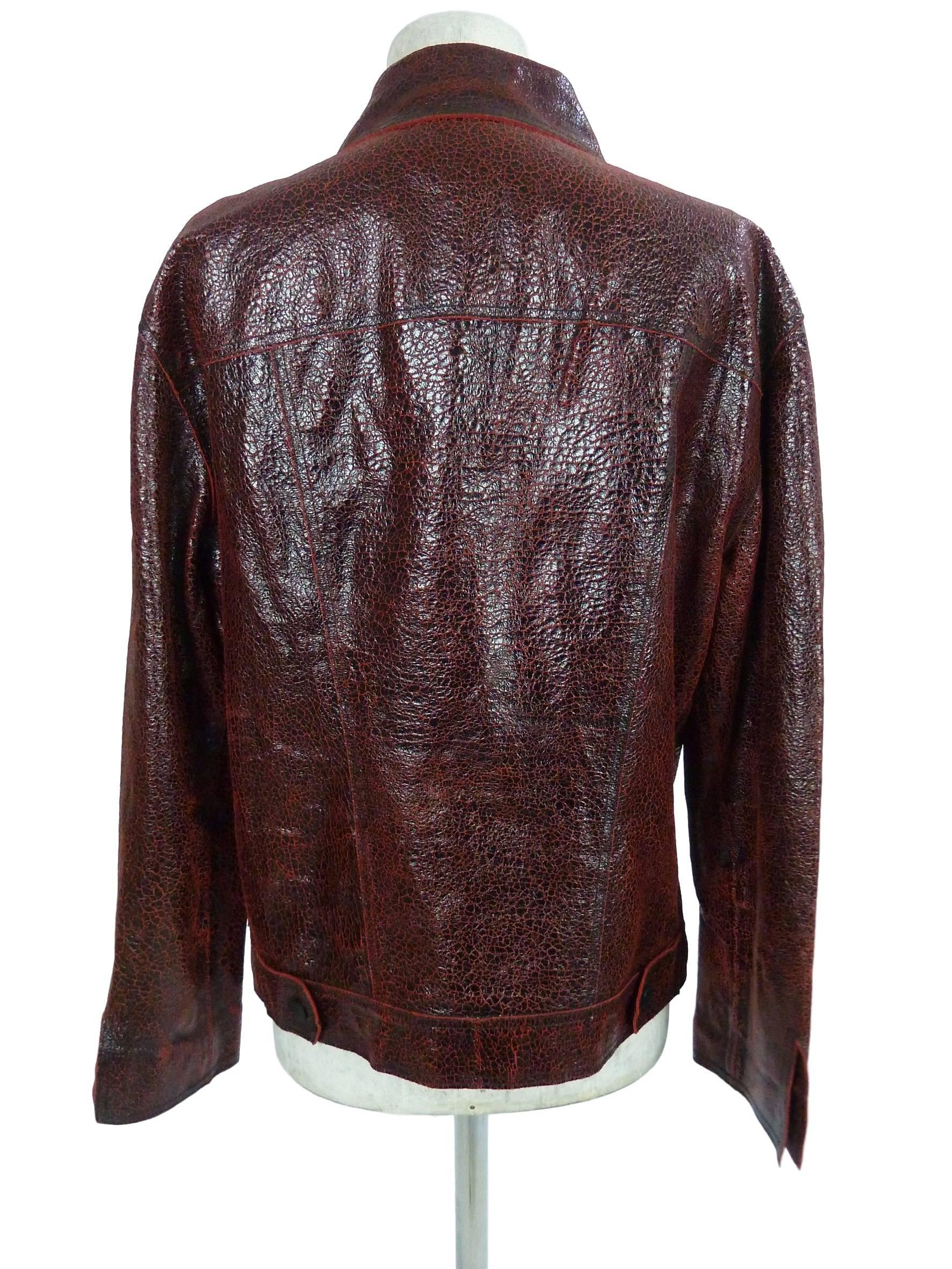 Black Roberto Cavalli leather jacket men motorcycle plum wine sz L luxury bordeaux