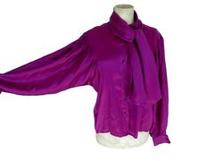 Thierry Mugler vintage 1990s blouse silk women's purple 42 shawl collar balloon