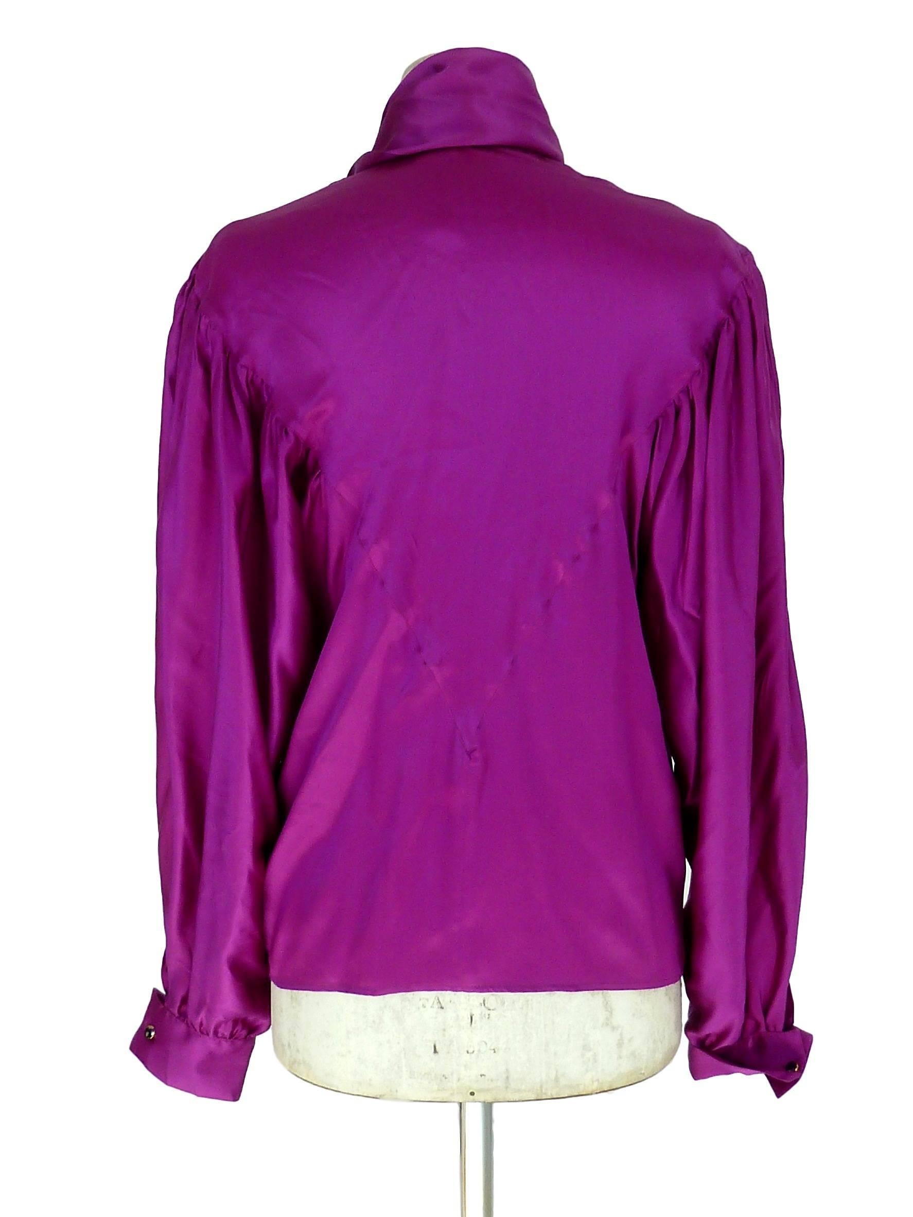 Purple Thierry Mugler vintage 1990s blouse silk women's purple 42 shawl collar balloon For Sale