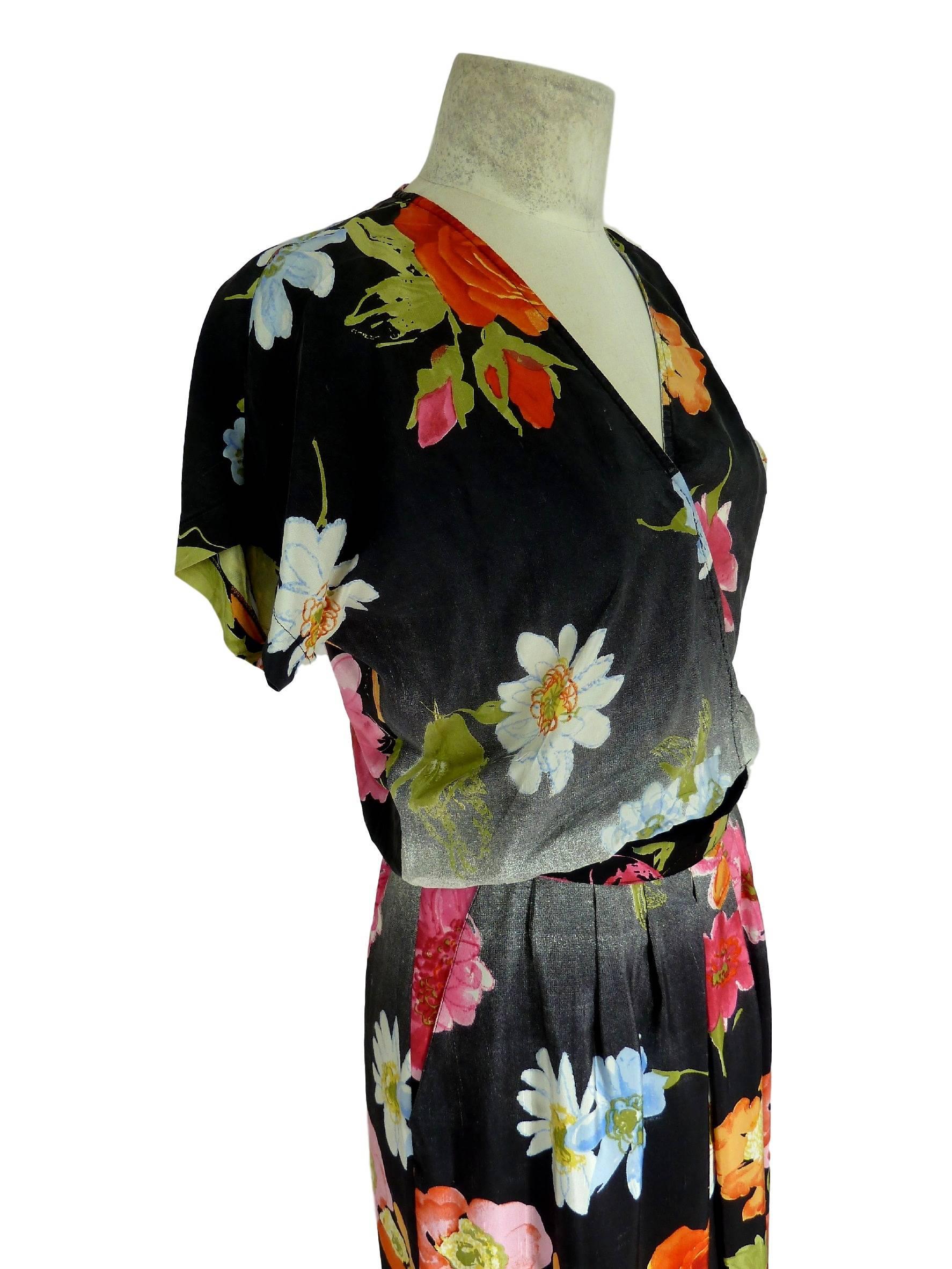 Women's Fendi 365 floral vintage 1980s silk dress bolero skirt multi color