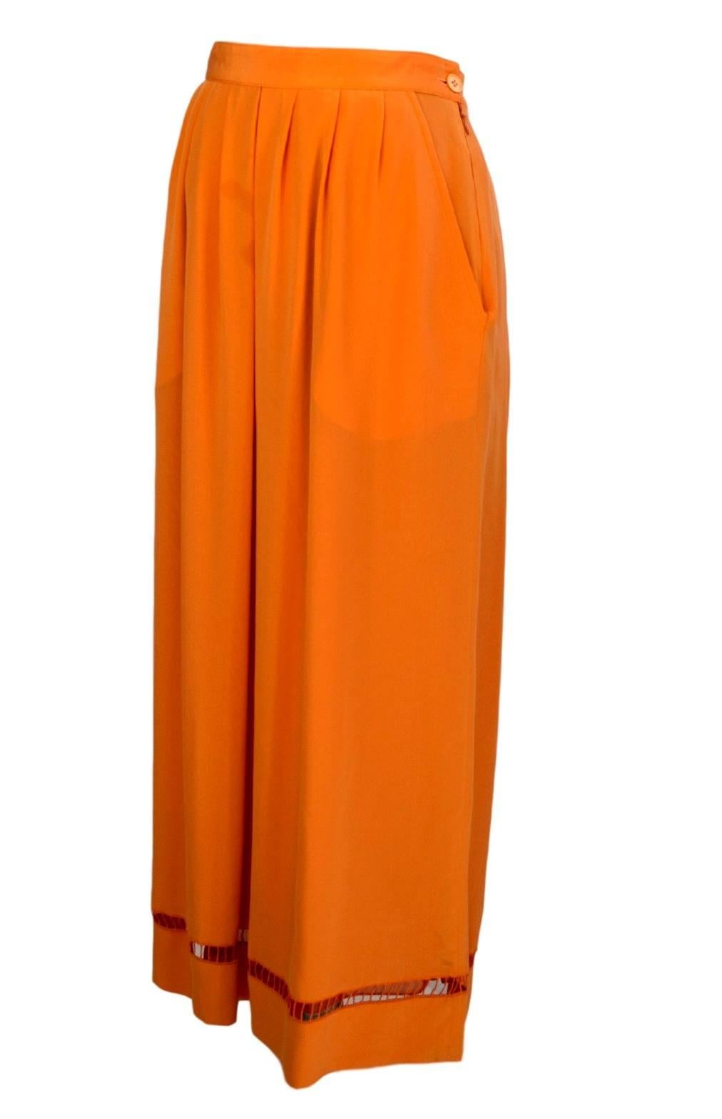 Women's Fendi 365 vintage 1980s dress set suit blouse shirt and skirt orange silk sz 42