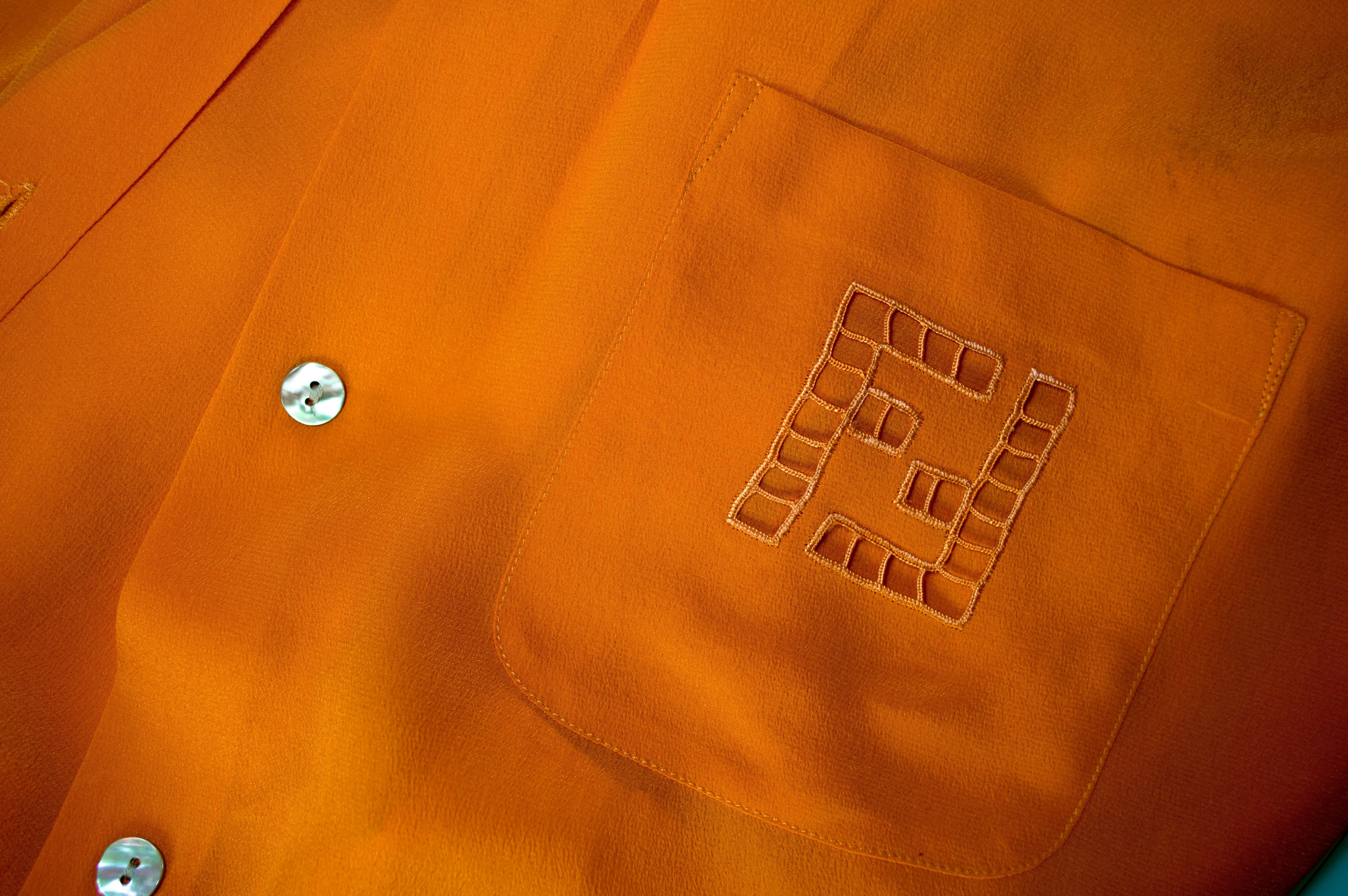 Fendi 365 vintage 1980s dress set suit blouse shirt and skirt orange silk sz 42 2