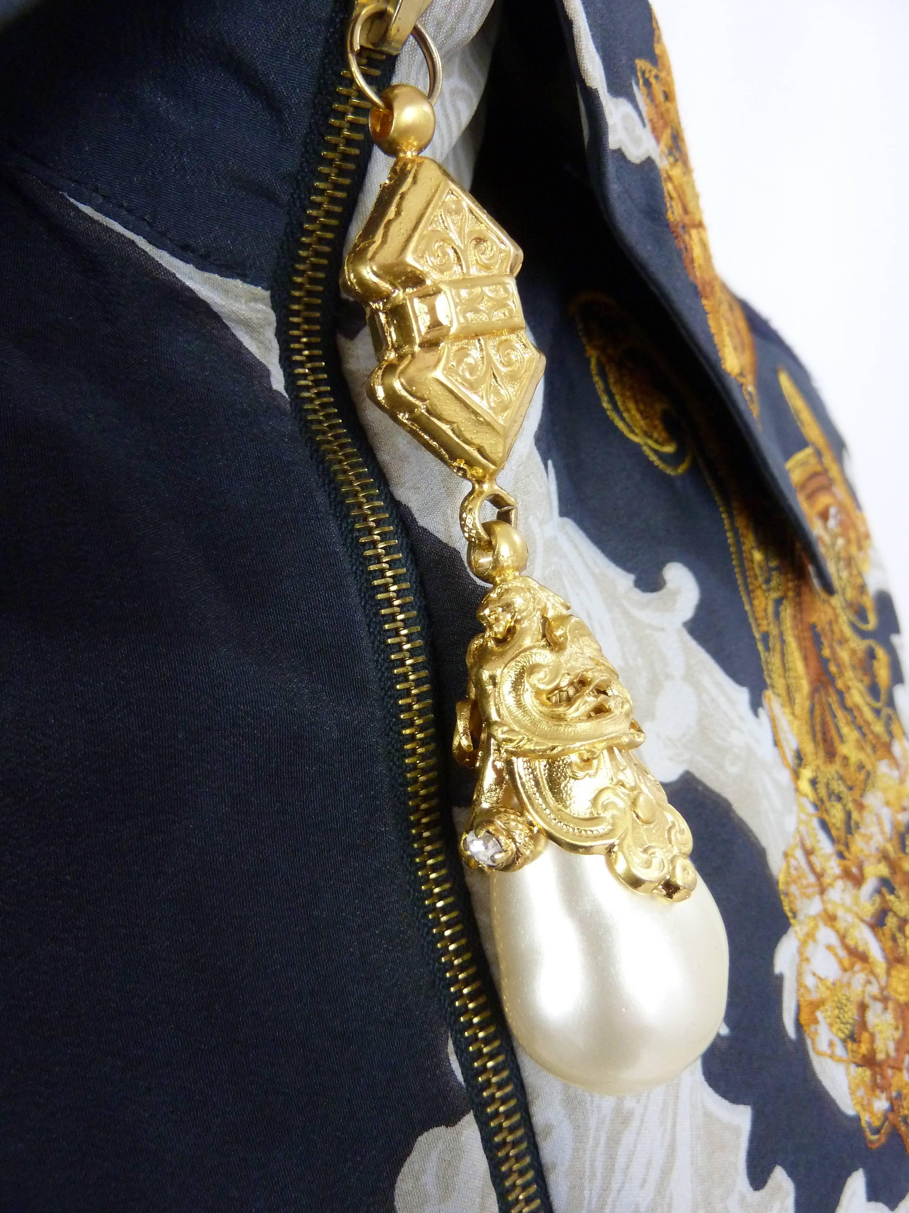 Women's Gianfranco Ferrè baroque vintage blouse blue silk size 38 woman's 1980's