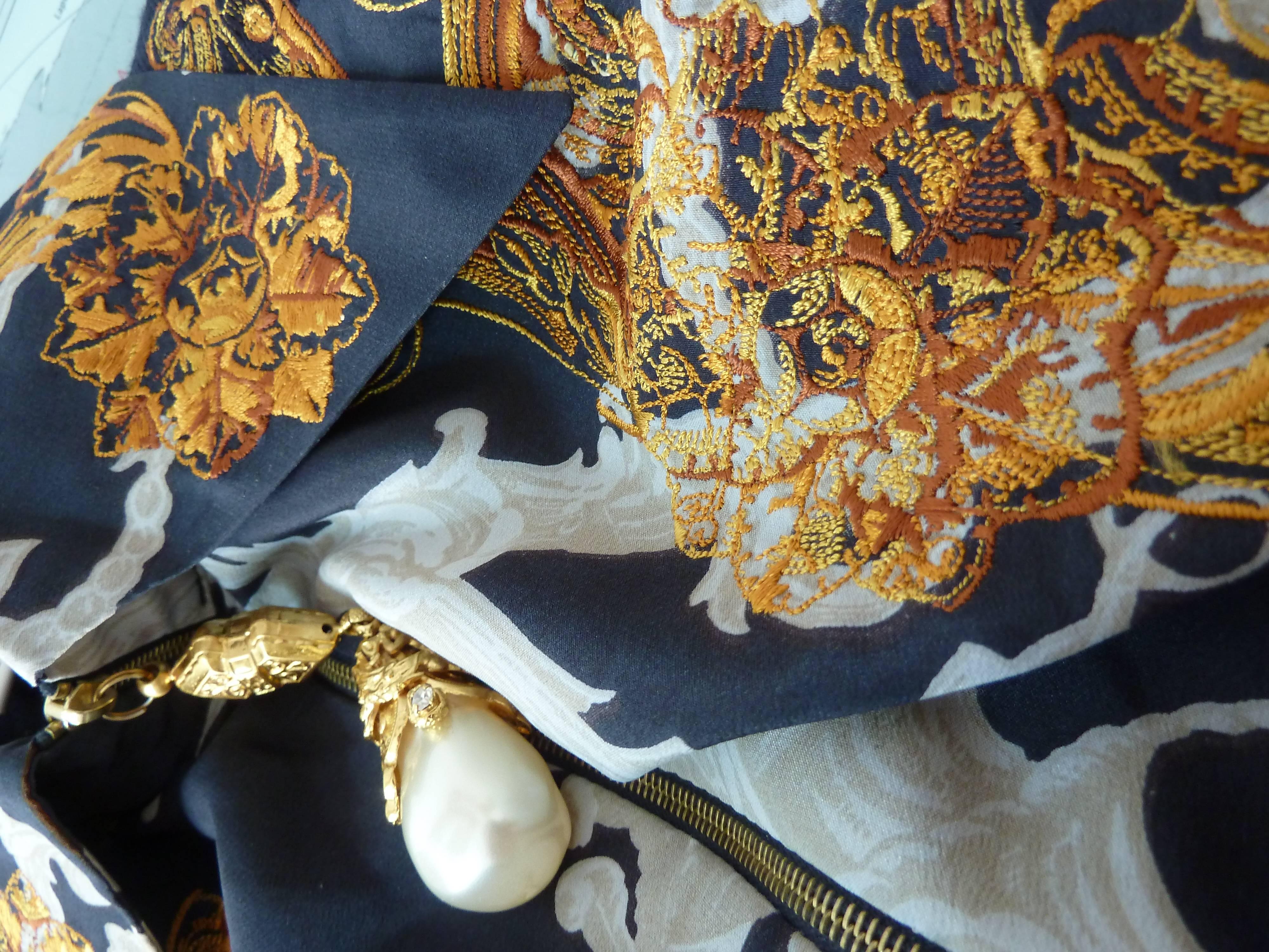 Gianfranco Ferrè baroque vintage blouse blue silk size 38 woman's 1980's 1