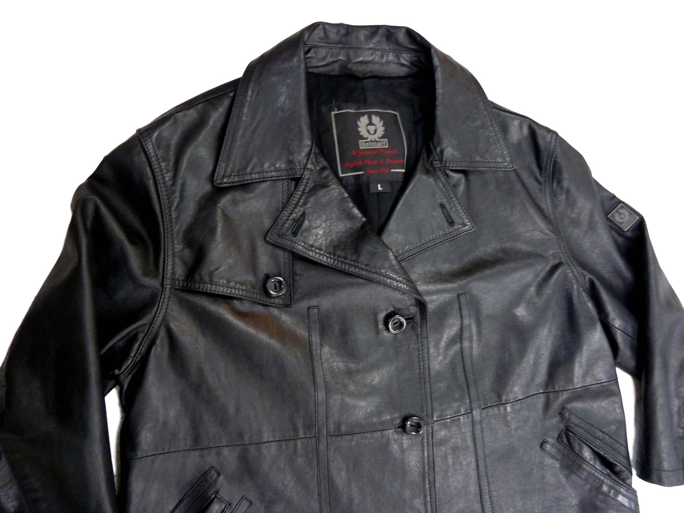 Black Belstaff Gold Label leather coat black men's motorcycle style size L 