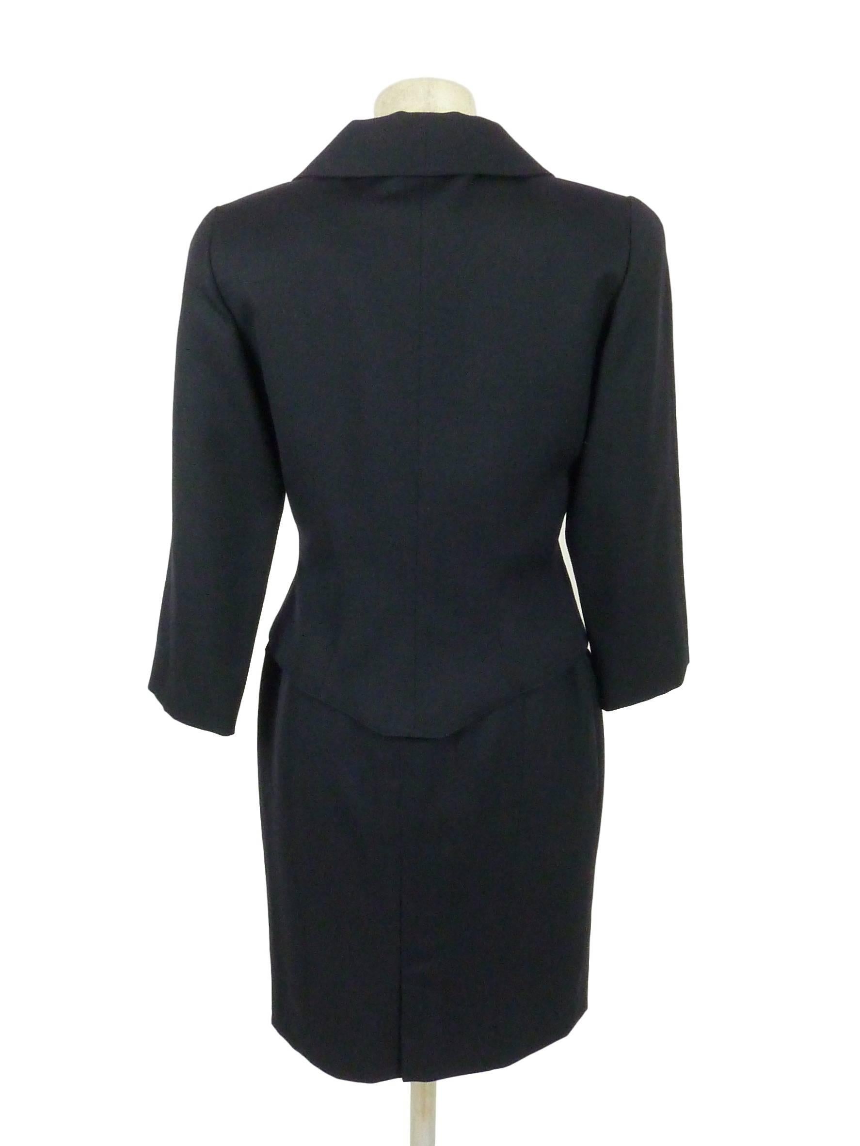 Black Fendi 365 vintage 1980s jacket and skirt set dress suit blue wool size 44  For Sale