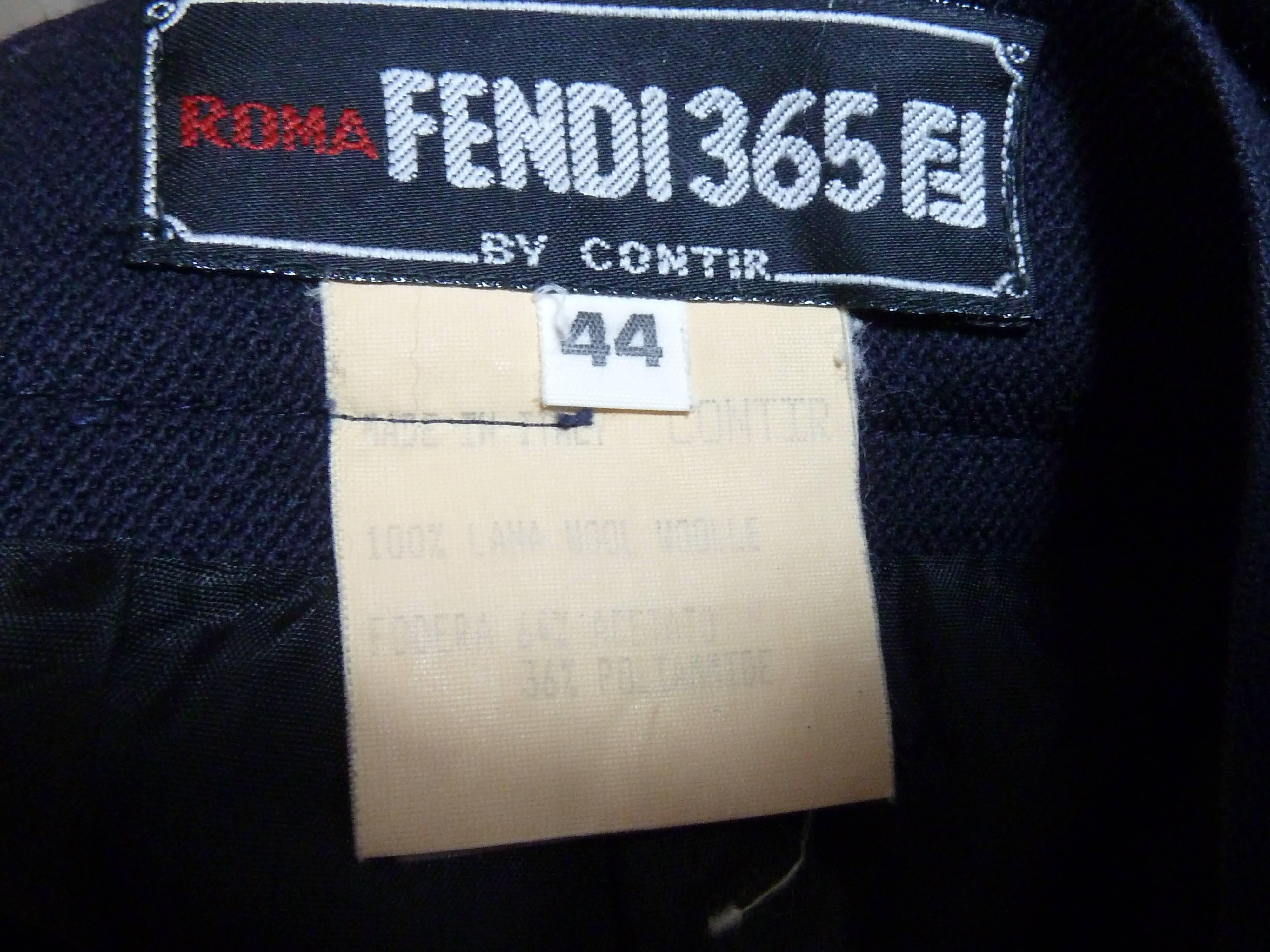 Fendi 365 vintage 1980s jacket and skirt set dress suit blue wool size 44  For Sale 4