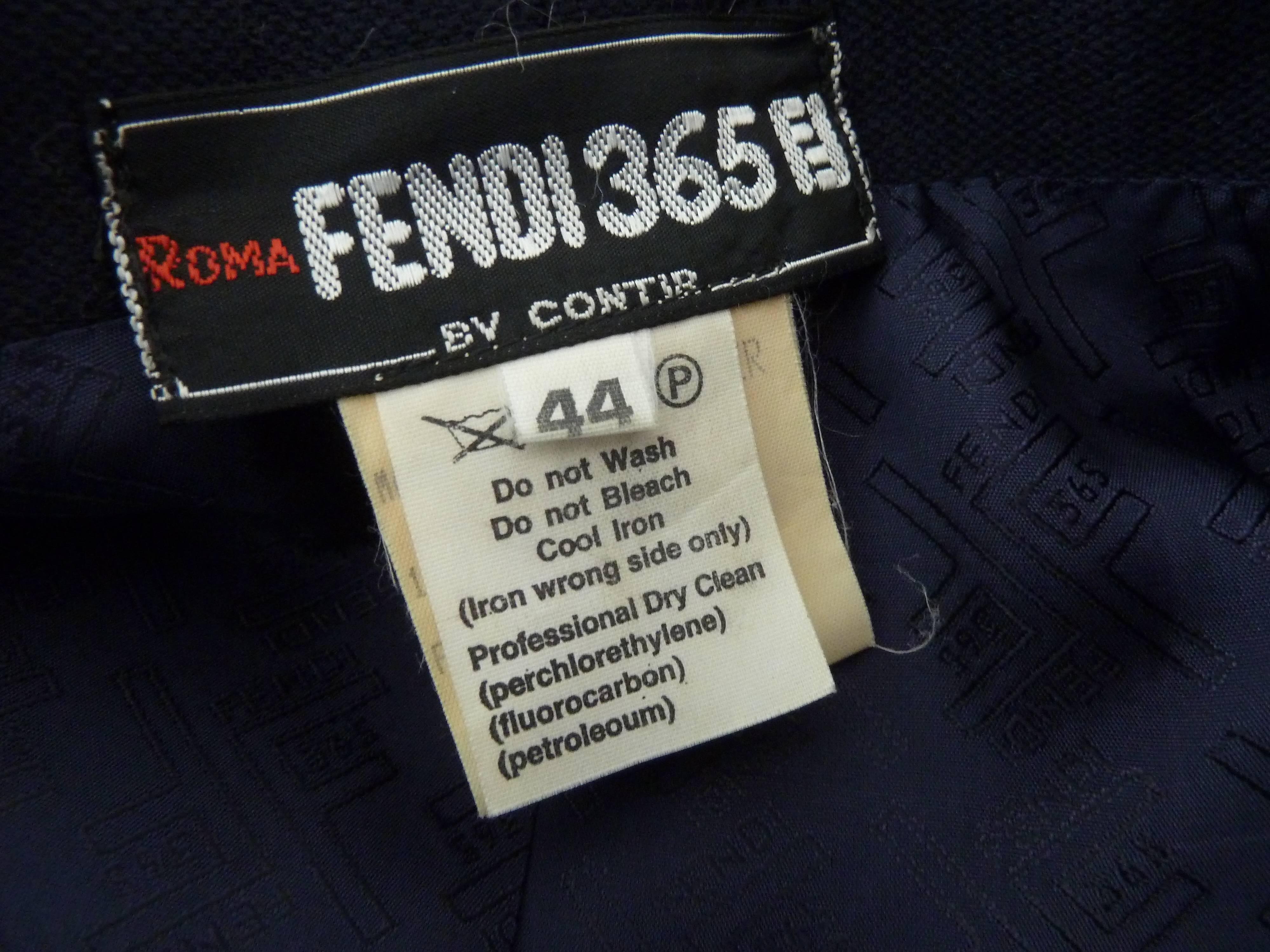 Women's Fendi 365 vintage 1980s jacket and skirt set dress suit blue wool size 44  For Sale