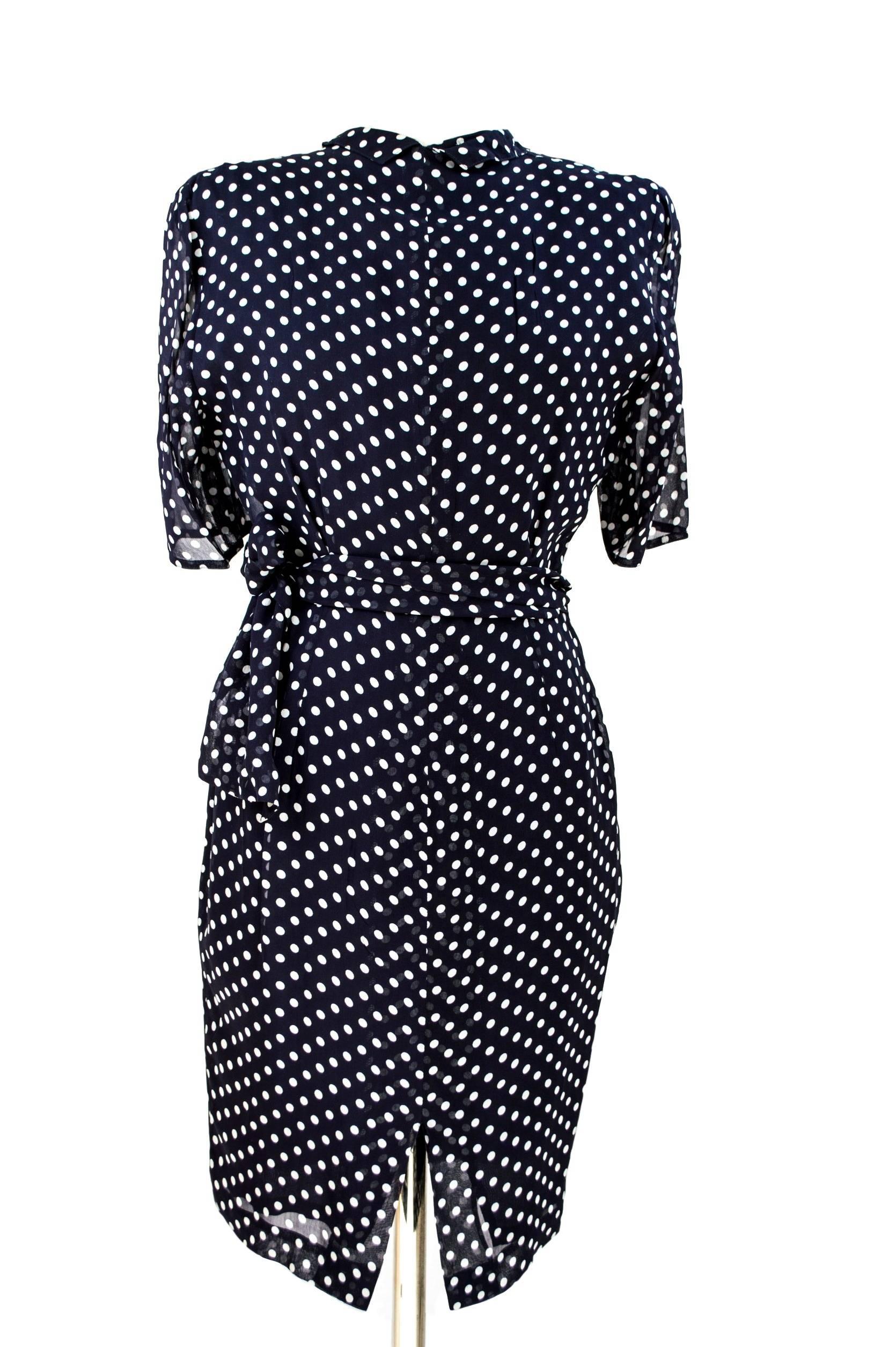 Gianfranco Ferrè 1980s vintage polka dot dress pois woman blue silk size 44 In Excellent Condition In Brindisi, IT