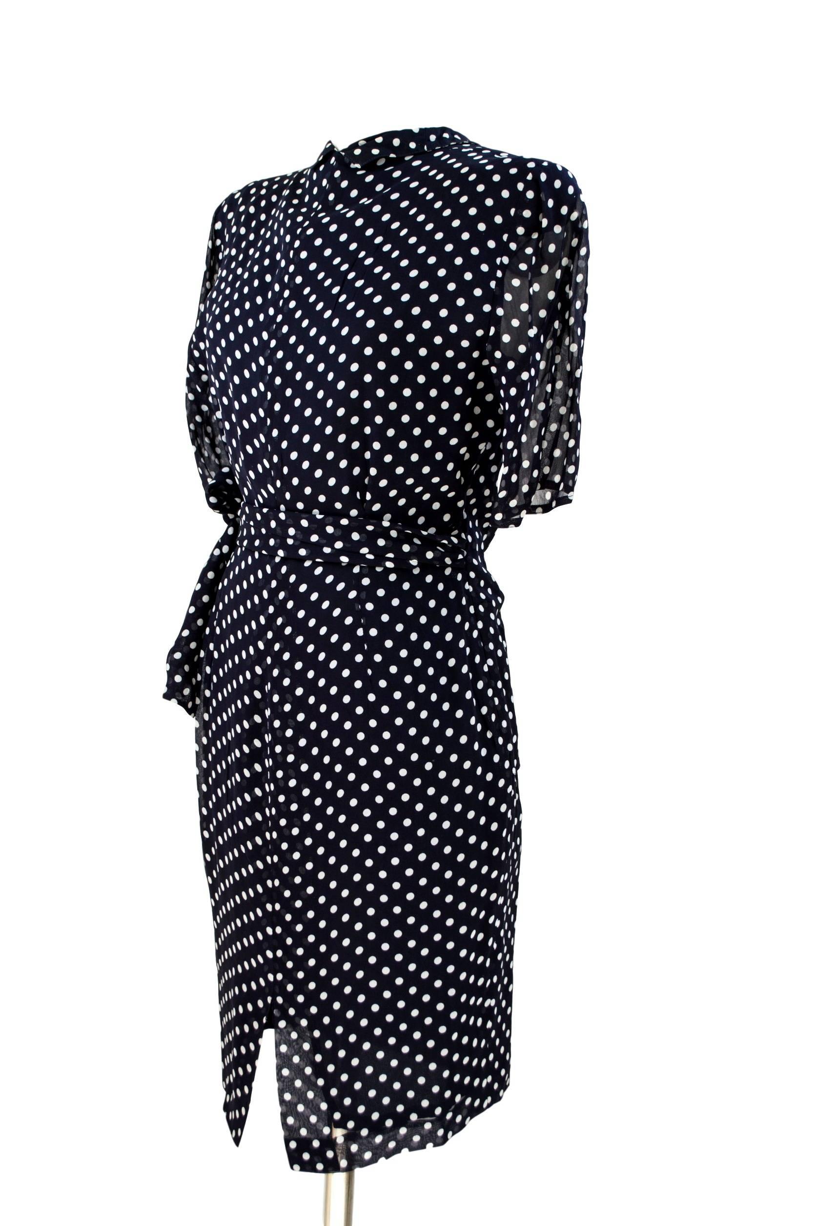 Women's Gianfranco Ferrè 1980s vintage polka dot dress pois woman blue silk size 44