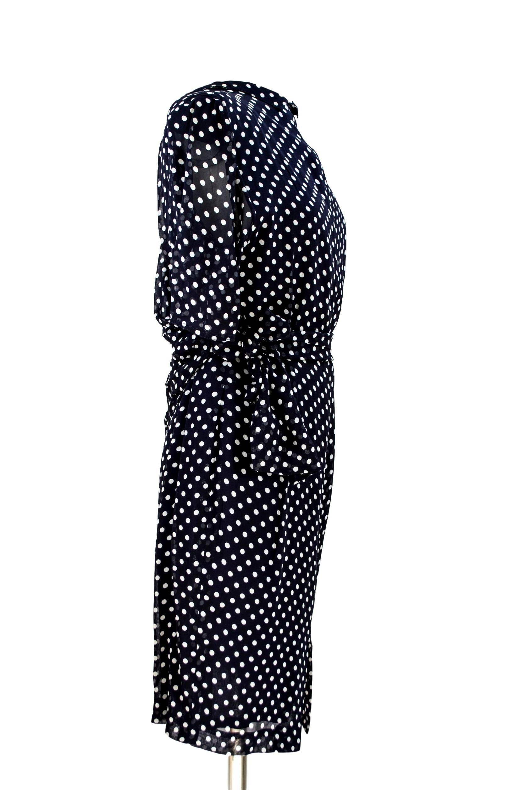 Gianfranco Ferrè 1980s vintage polka dot dress pois woman blue silk size 44 1