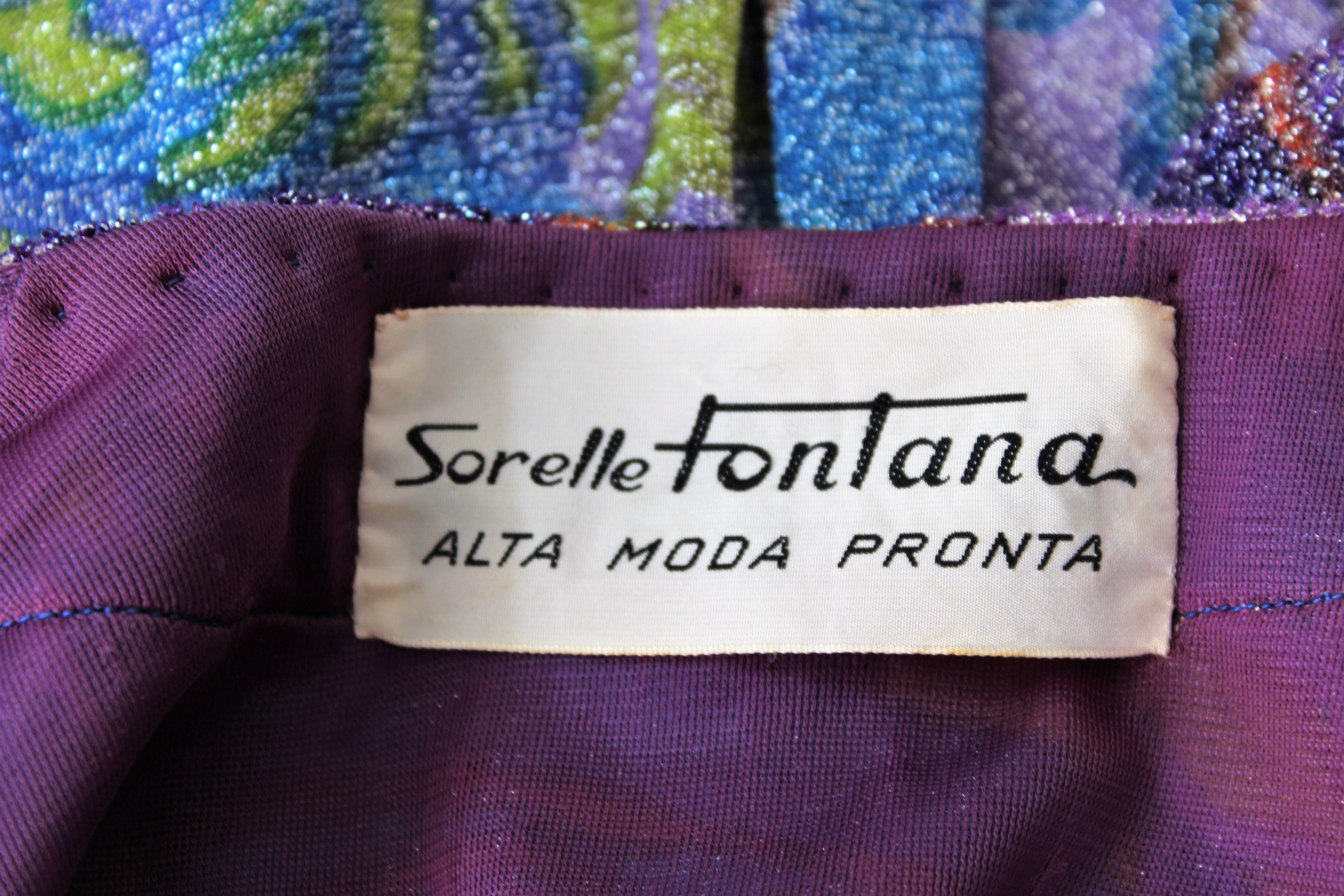 Sorelle Fontana gleaming metallic floral blue wool sleeveless dress, 1960s  For Sale 4