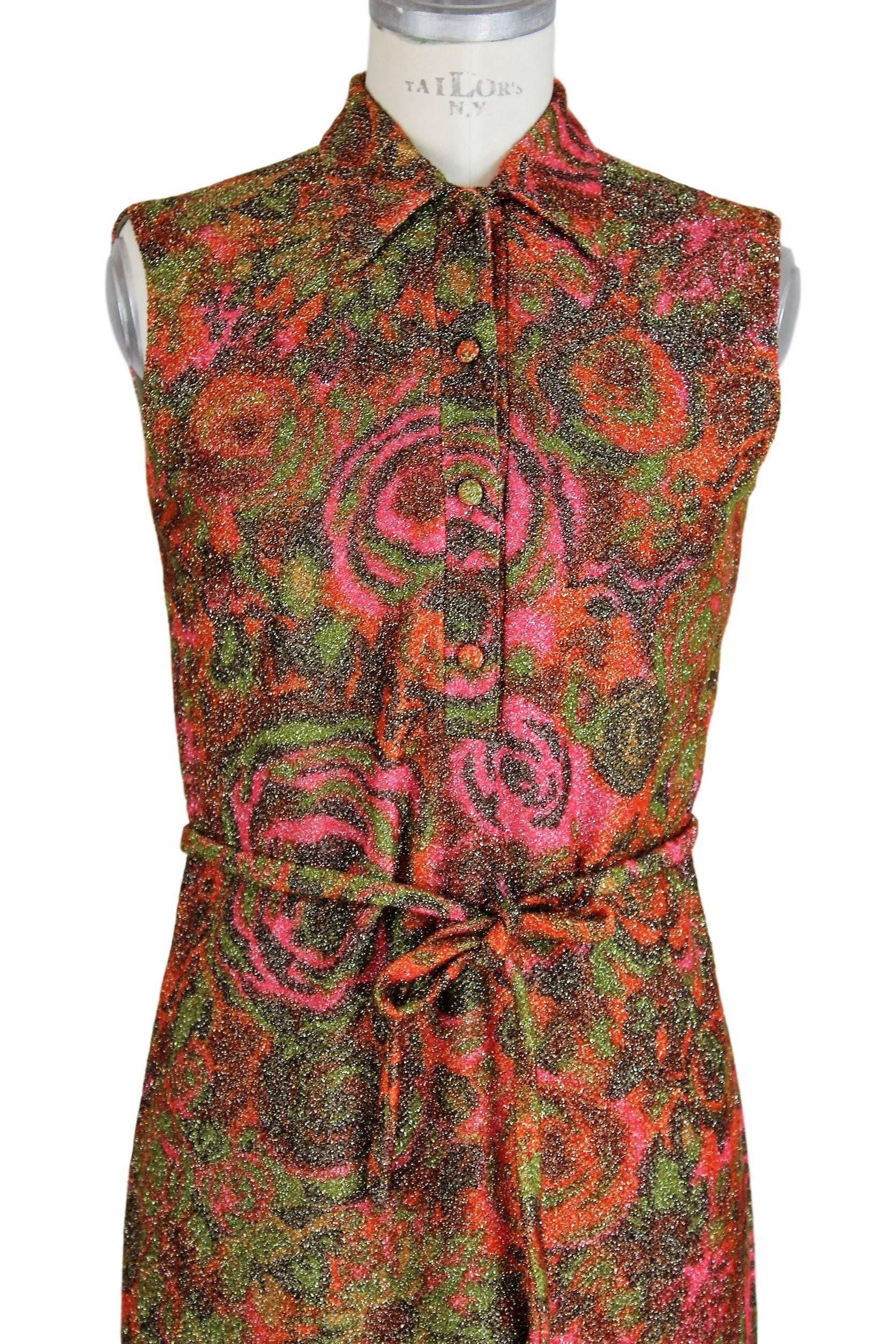 Sorelle Fontana gleaming metallic floral red wool sleeveless dress, 1960s  In Excellent Condition For Sale In Brindisi, IT