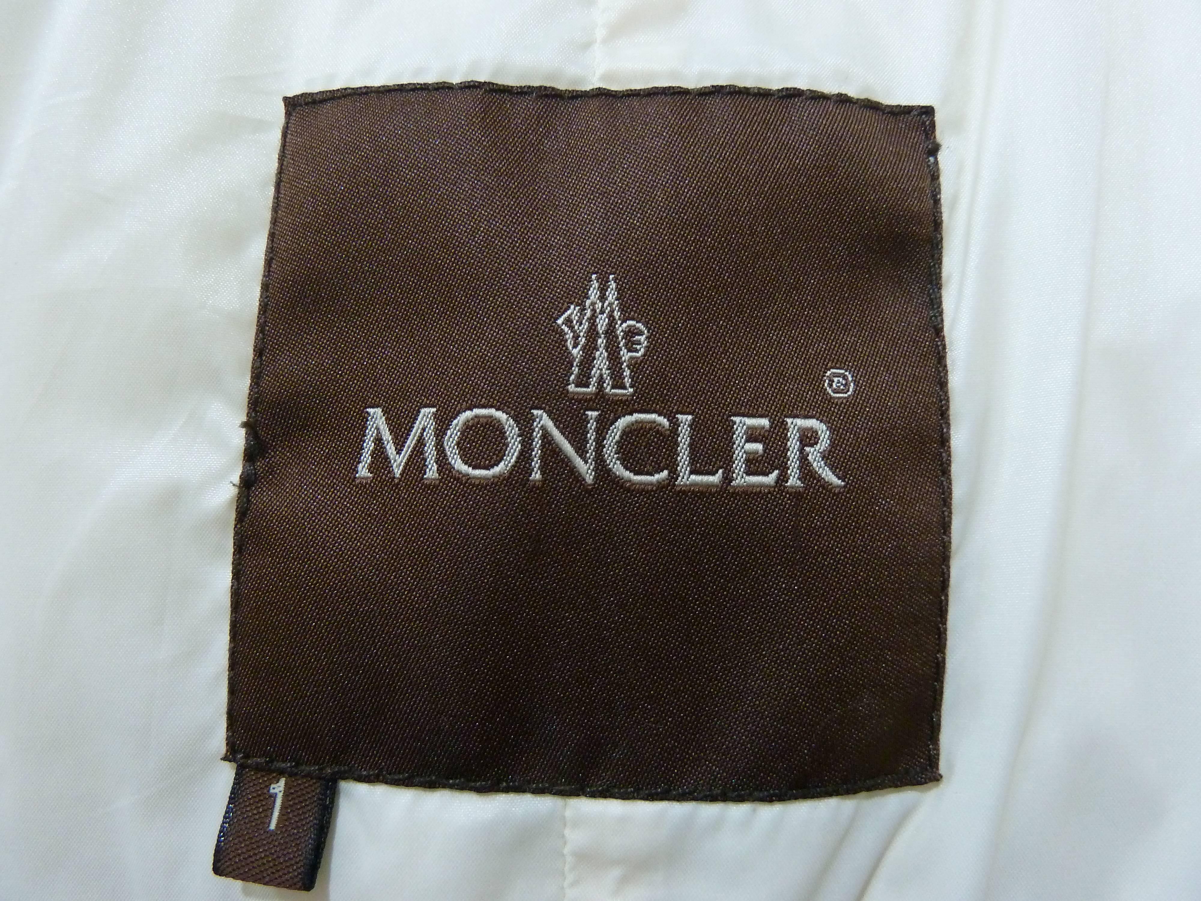 Moncler long puffer down quilted coat parka belted women's white pearl size 1 4